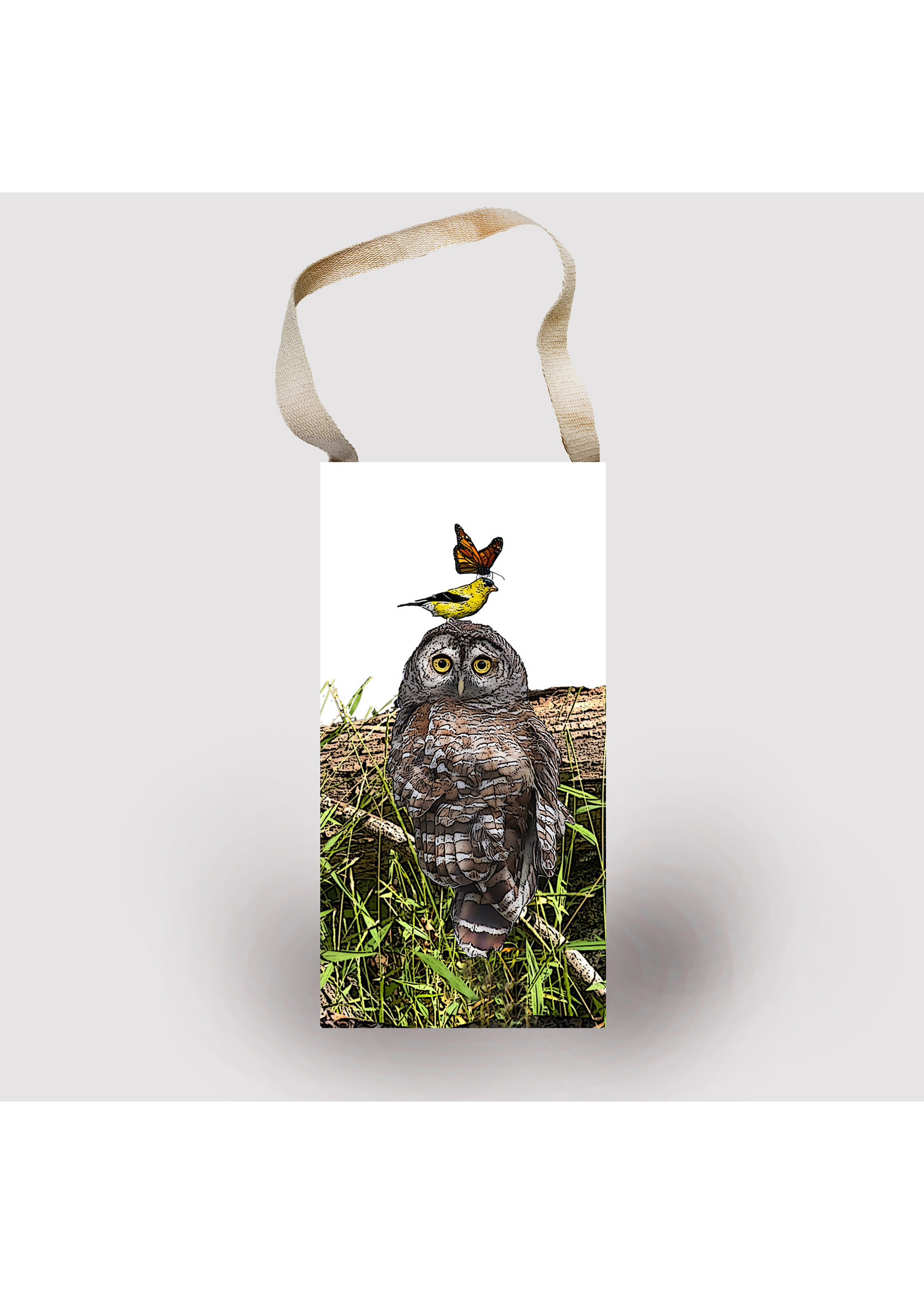 Alphie and Ollie woodland animals owl wine tote