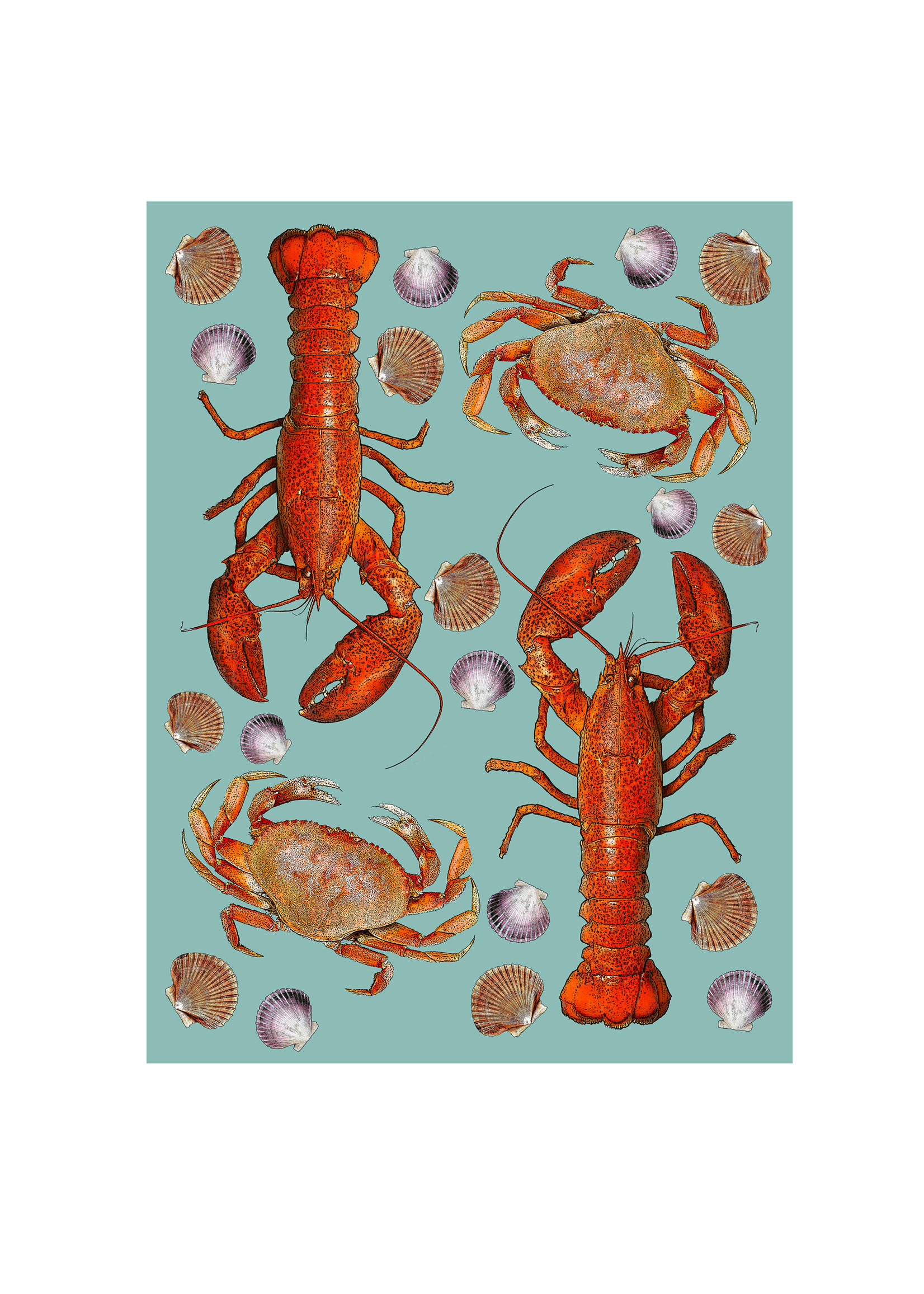 Alphie and Ollie lobster and crab kitchen towel 18 x 24 inches flour sack material