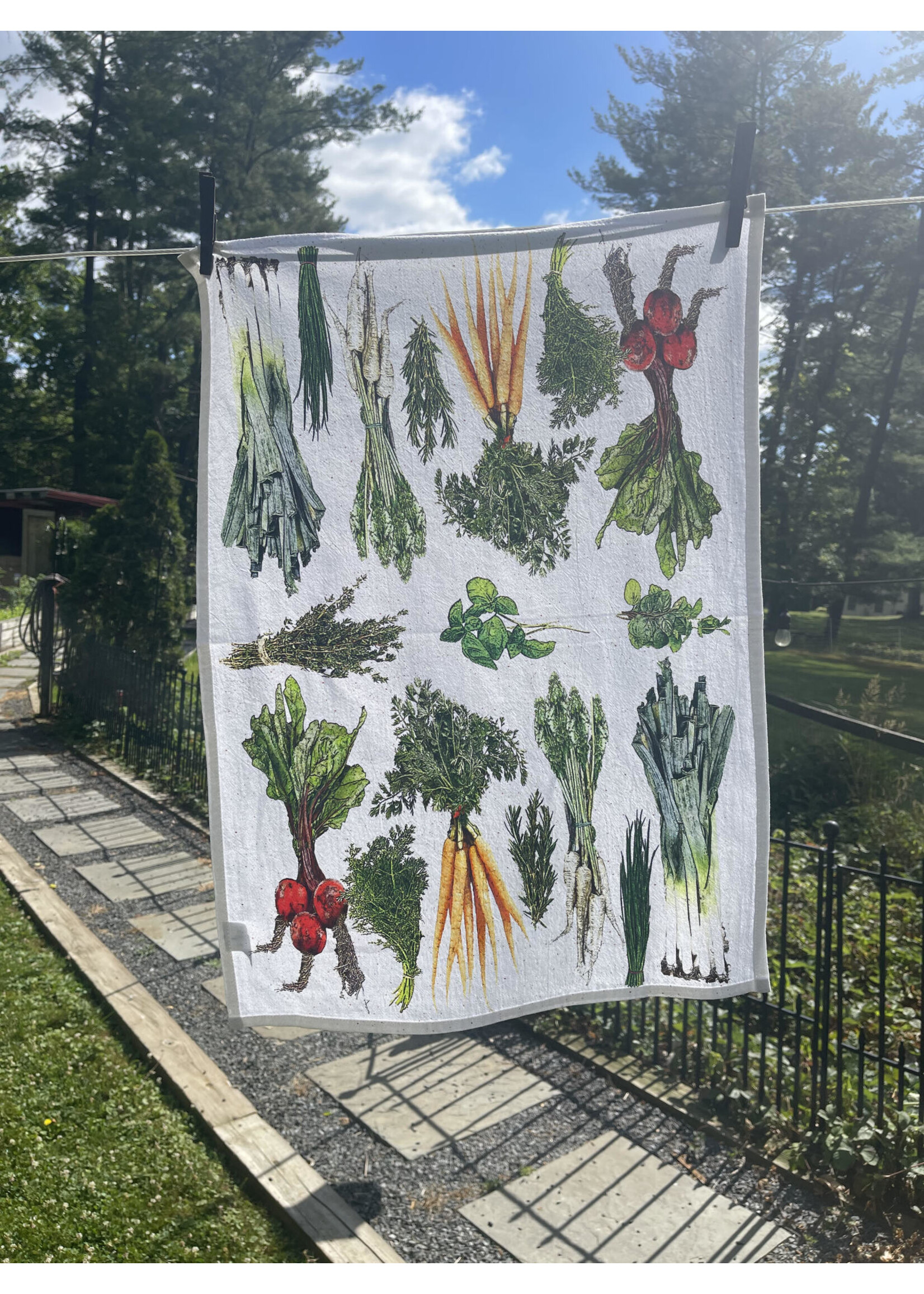 Alphie and Ollie vegetable and herbs cotton floursack kitchen towel 18 x 24 inches