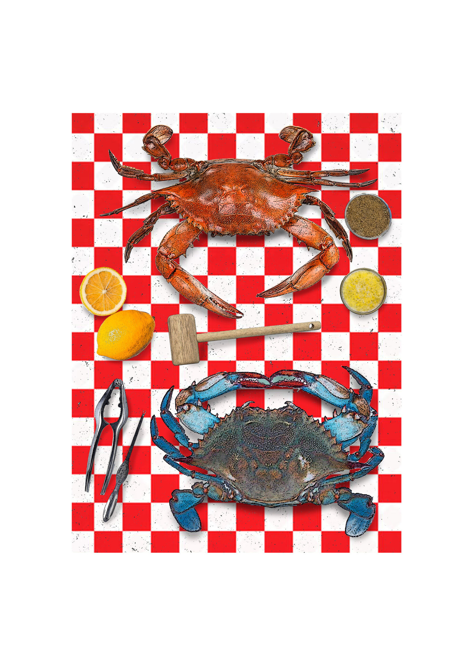 Alphie and Ollie crabs cotton floursack kitchen towel 18 x 24 inches