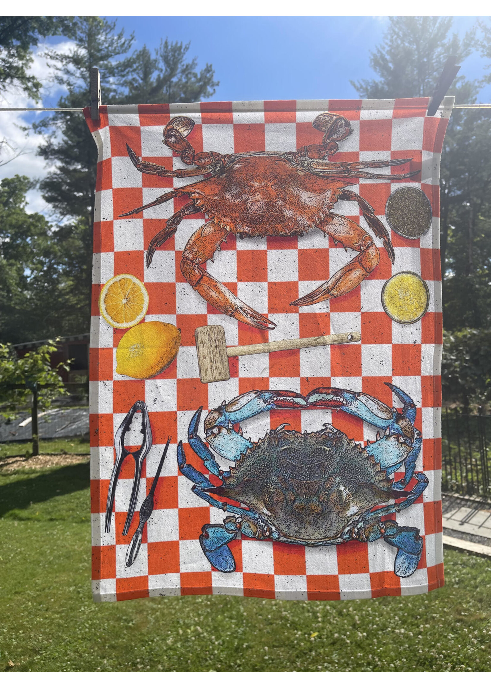 Alphie and Ollie crabs cotton floursack kitchen towel 18 x 24 inches