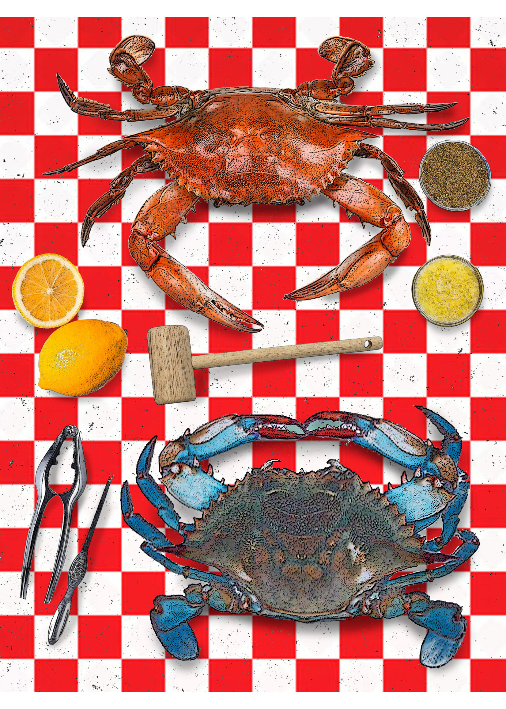 Alphie and Ollie crabs cotton floursack kitchen towel 18 x 24 inches