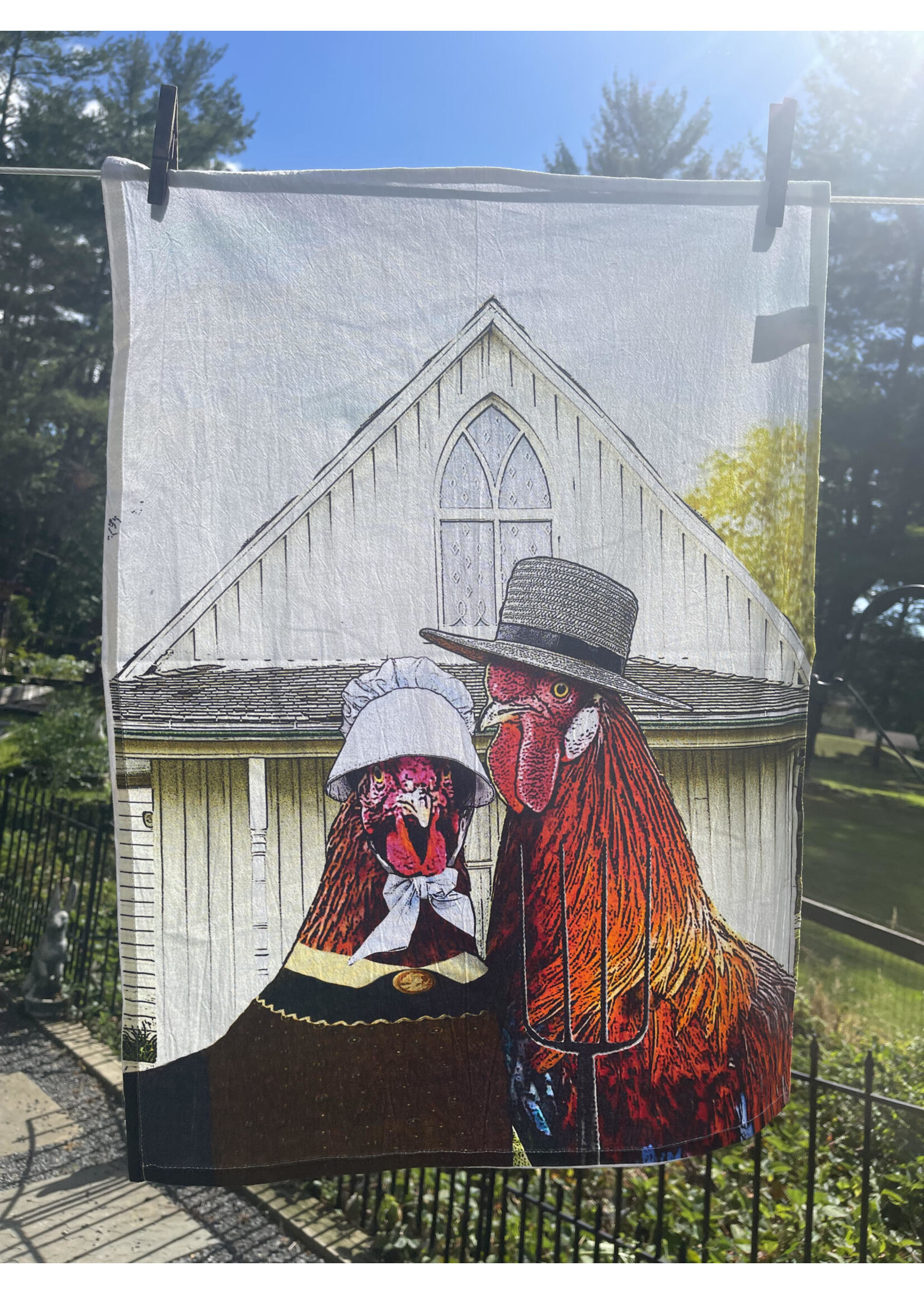 Alphie and Ollie hen and rooster cotton floursack kitchen towel 18 x 24 inches