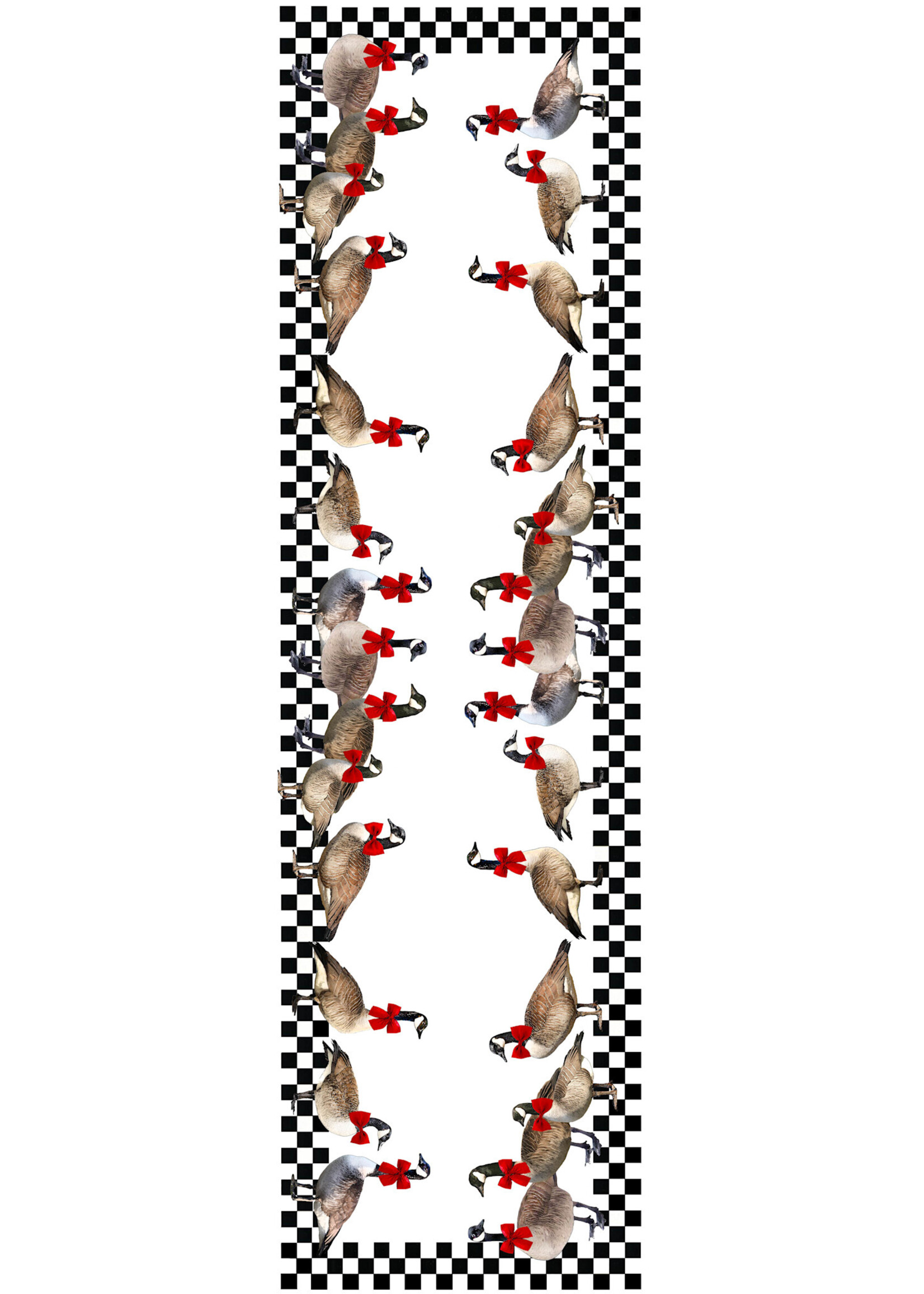 Alphie and Ollie goose and checkerboard table runner 20 x 65 inches