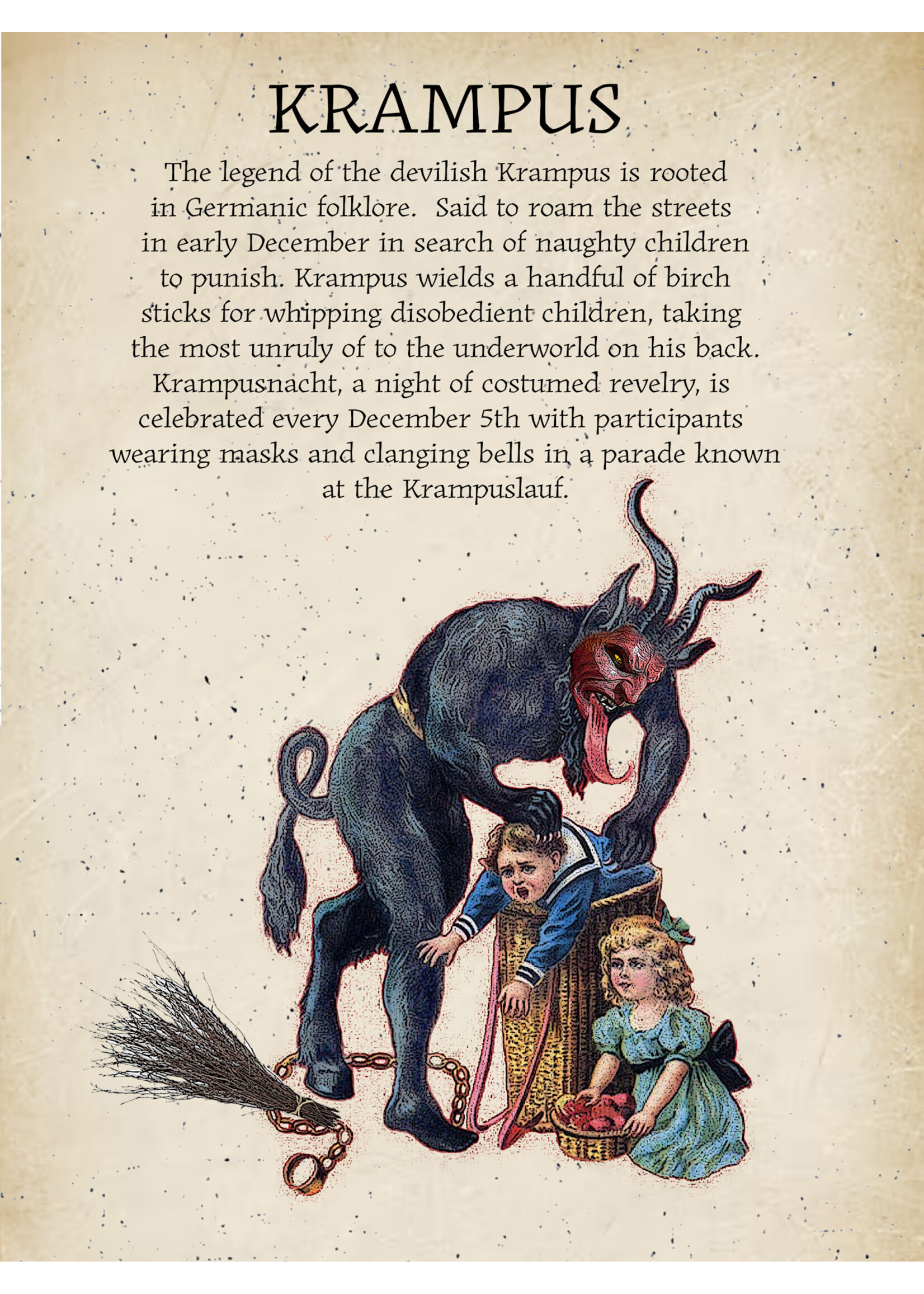 Alphie and Ollie Krampus cotton floursack kitchen towel 18 x 24 inches