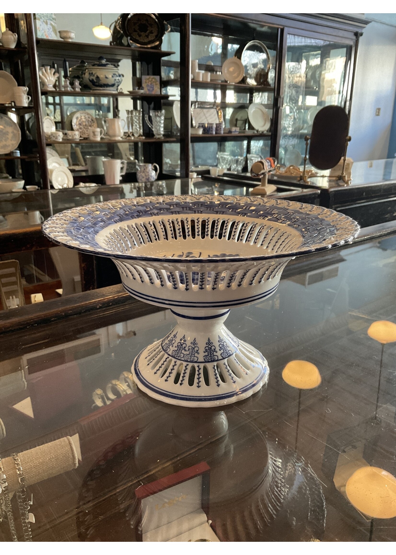 Jordans Pierced Blue and White Footed Dish 12 in