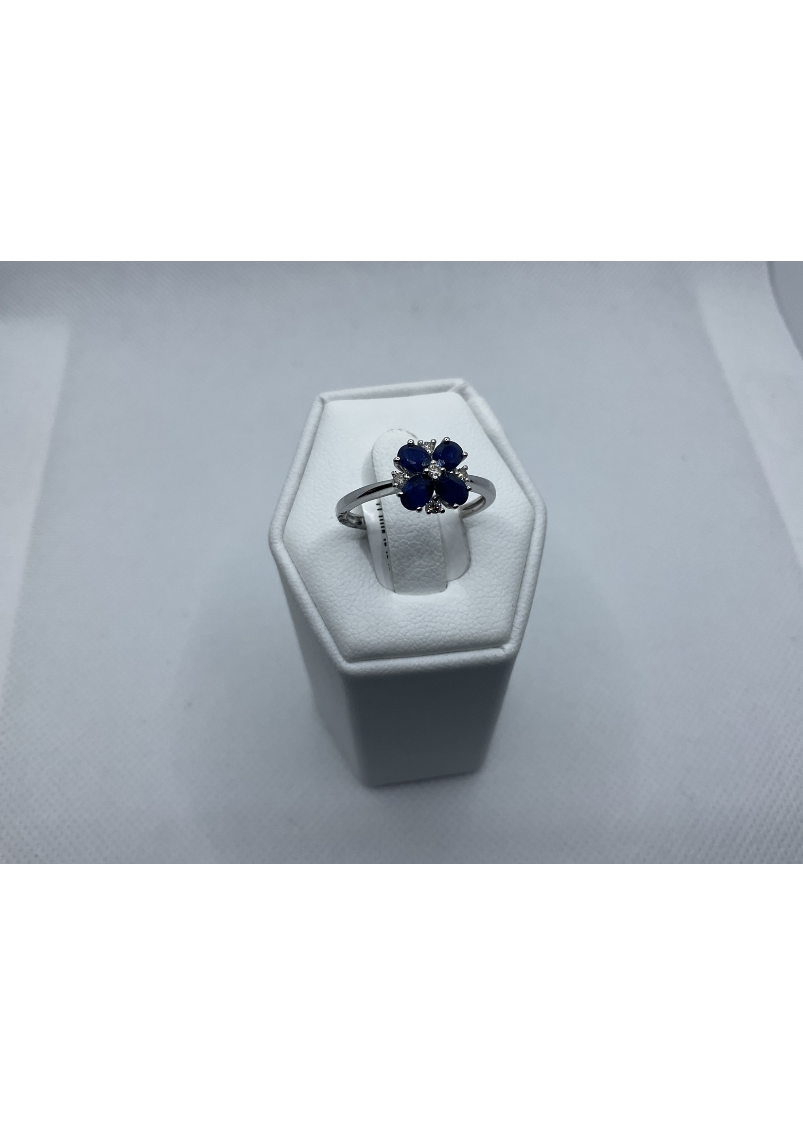 Jordans Sapphire & Diamond Floral Ring 14k White