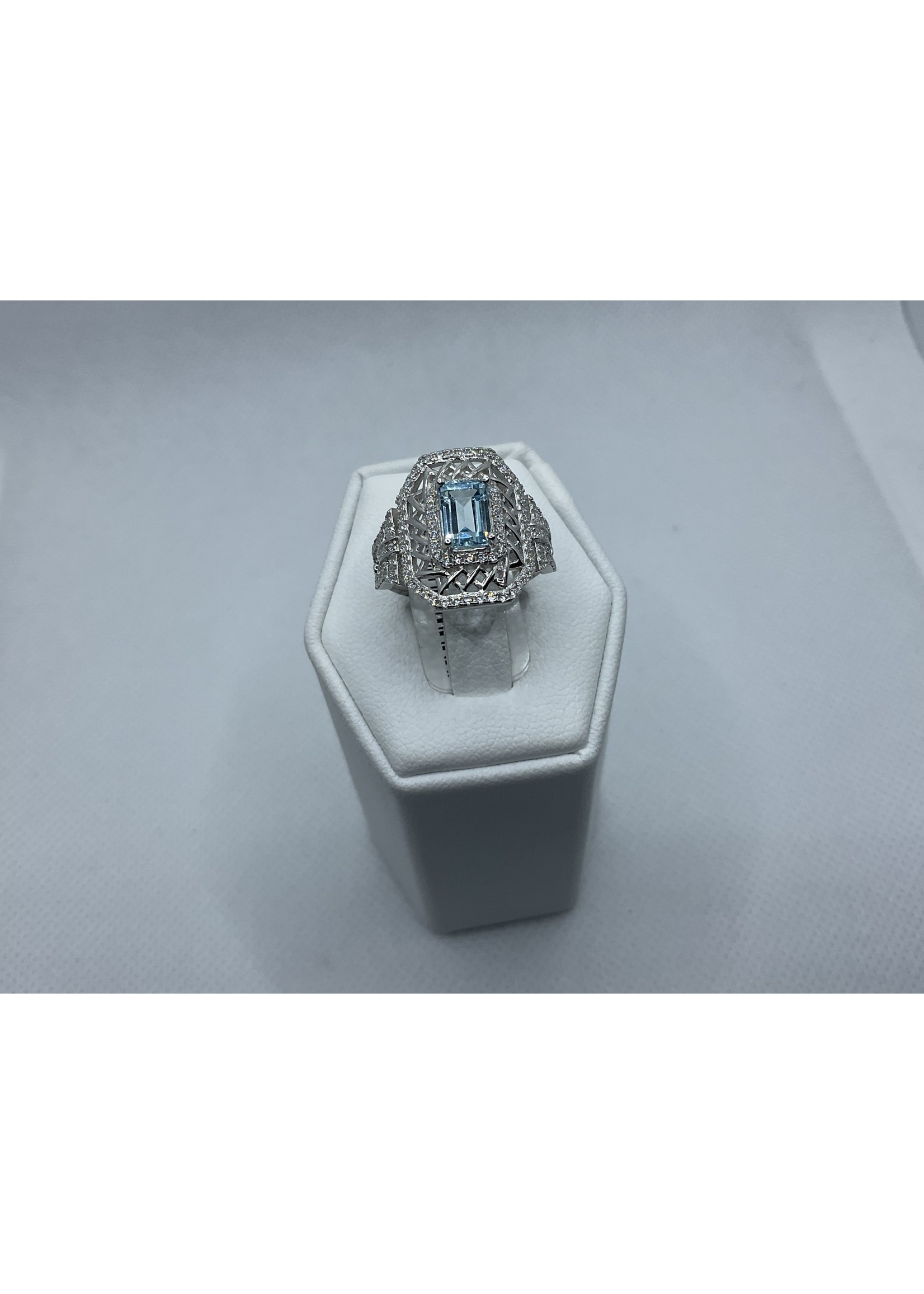 Jordans Genuine Aquamarine with CZ Gate Sterling Ring 6