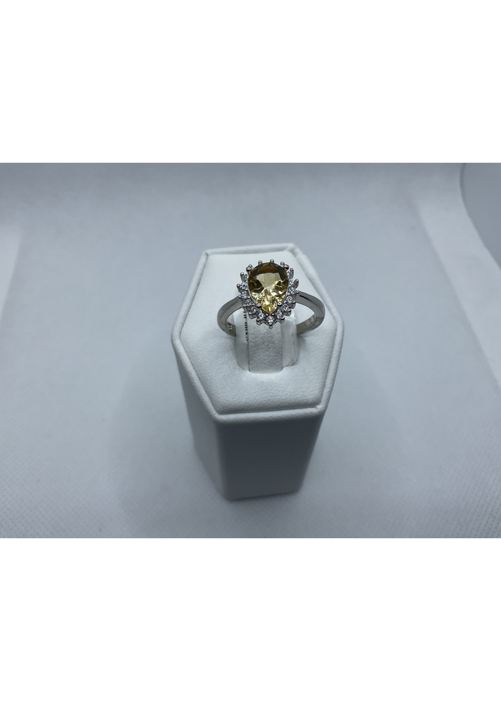 Jordans Genuine Pear Citrine with CZ Halo Ring 8