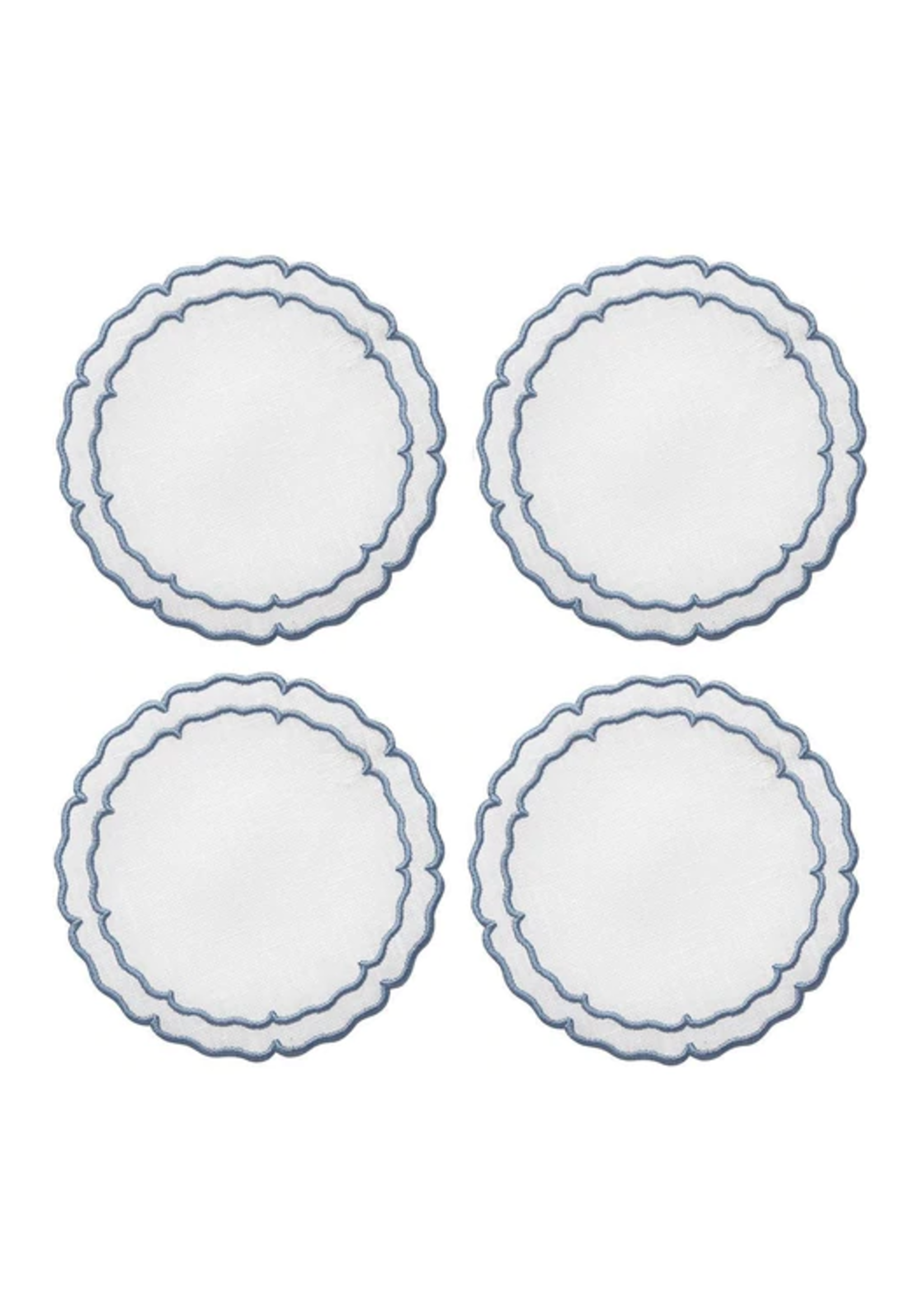 Skyros Designs Linho Scalloped Coaster Set of 4 White with Blue