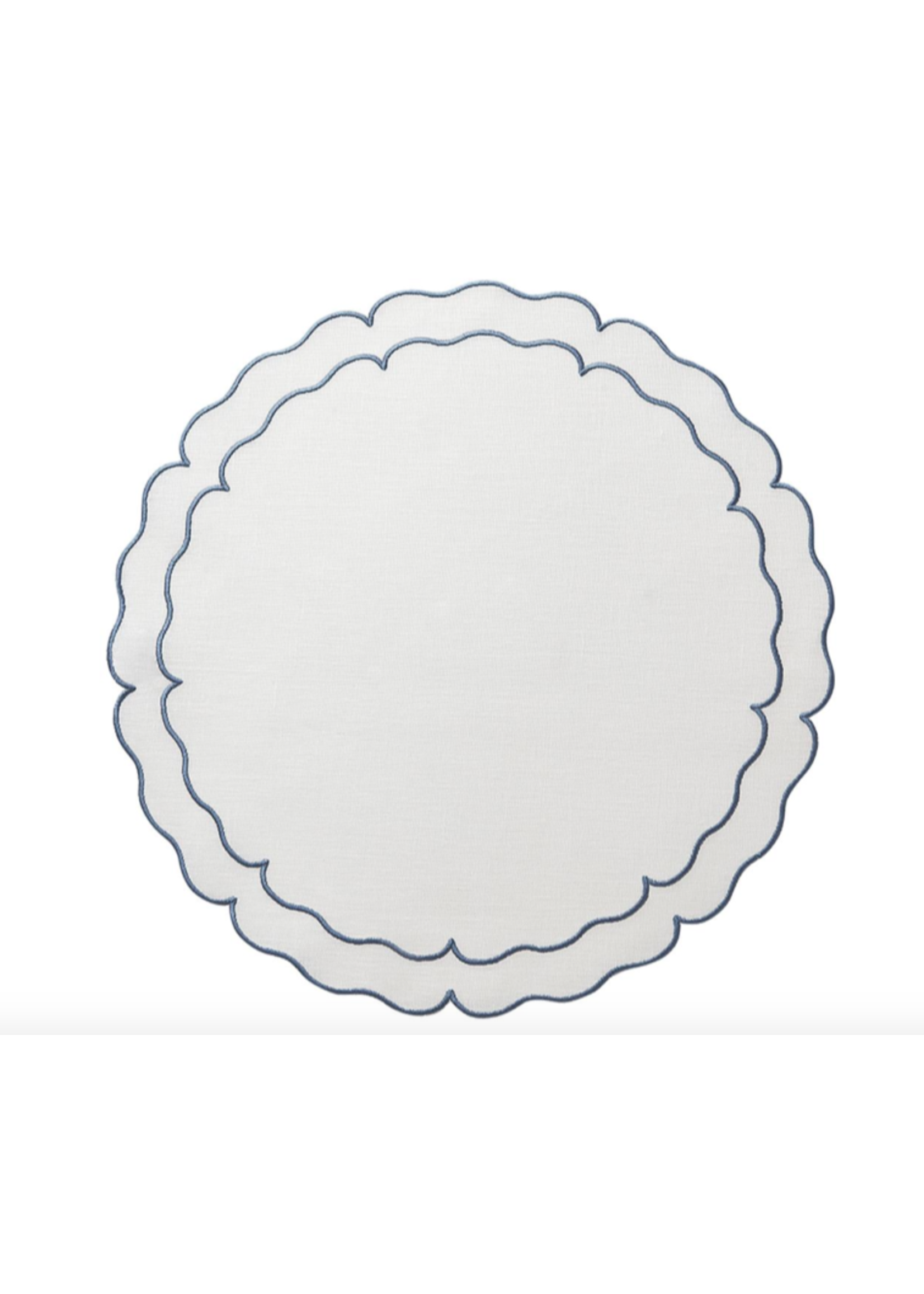 Skyros Designs Linho Scalloped Round White w Blue Set 2