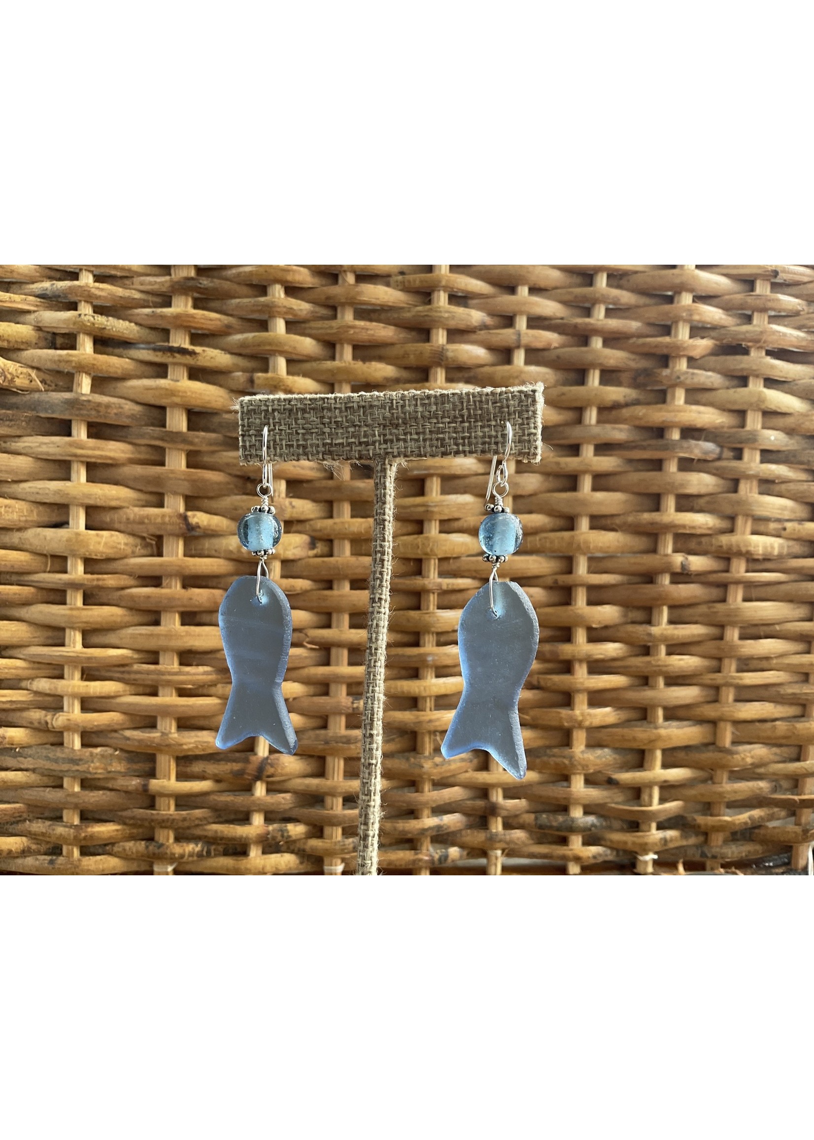 Wendy Perry Designs Sterling Blue Sea Glass Earring