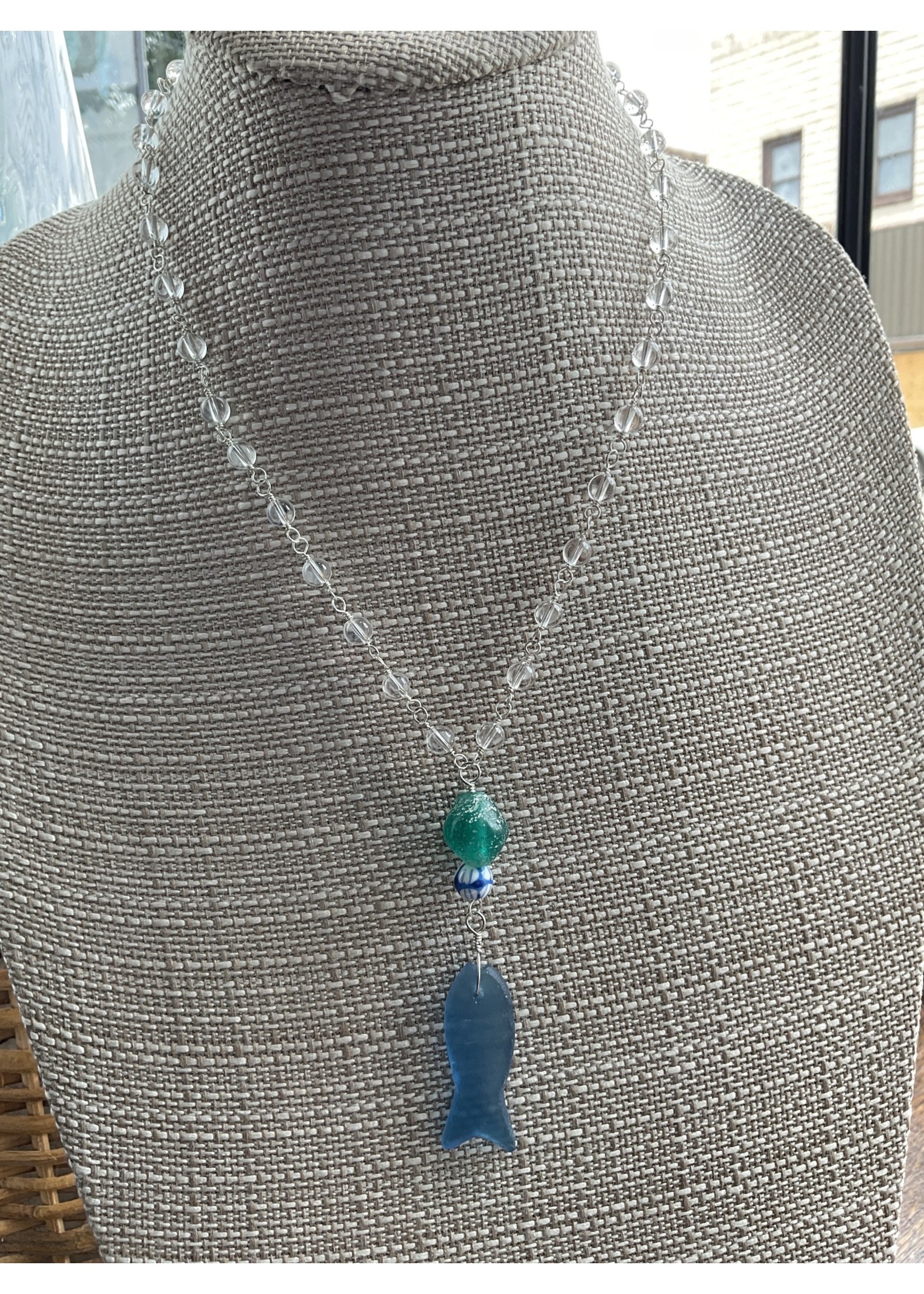 Wendy Perry Designs Sterling Blue Sea Glass Necklace