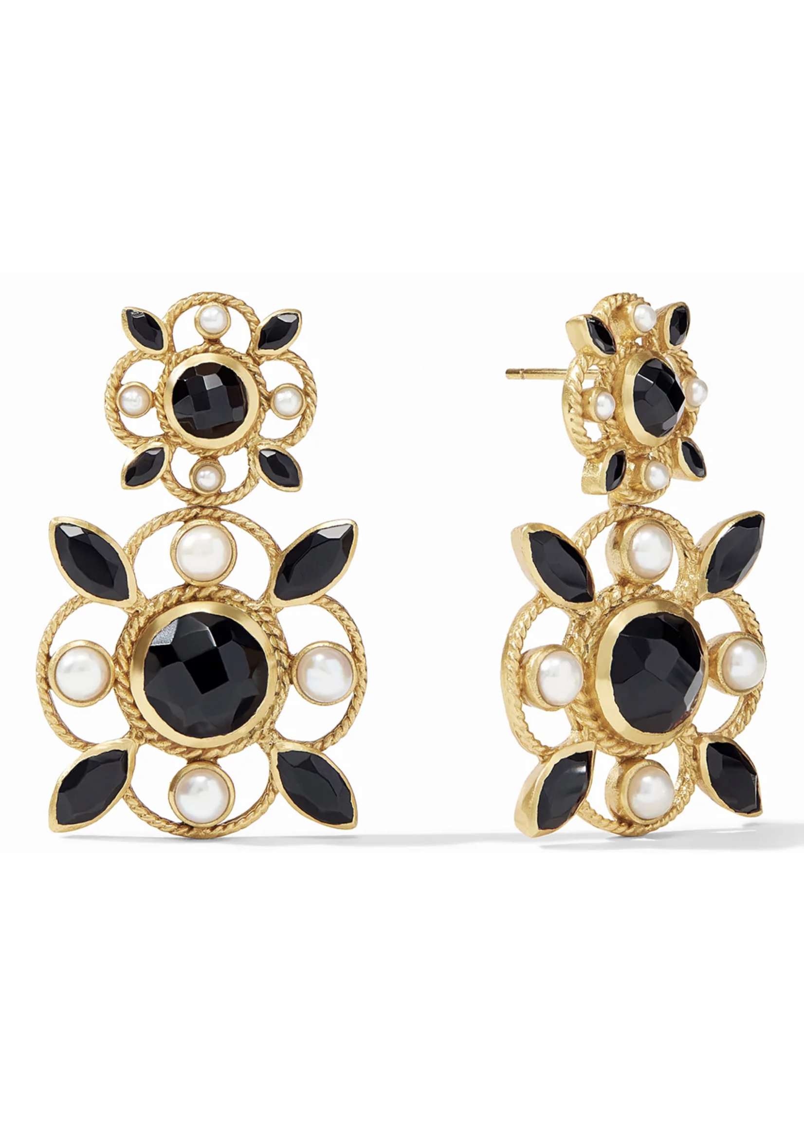 Julie Vos Manaco Statement Earring Gold Obsidian Black and Pearl Accents