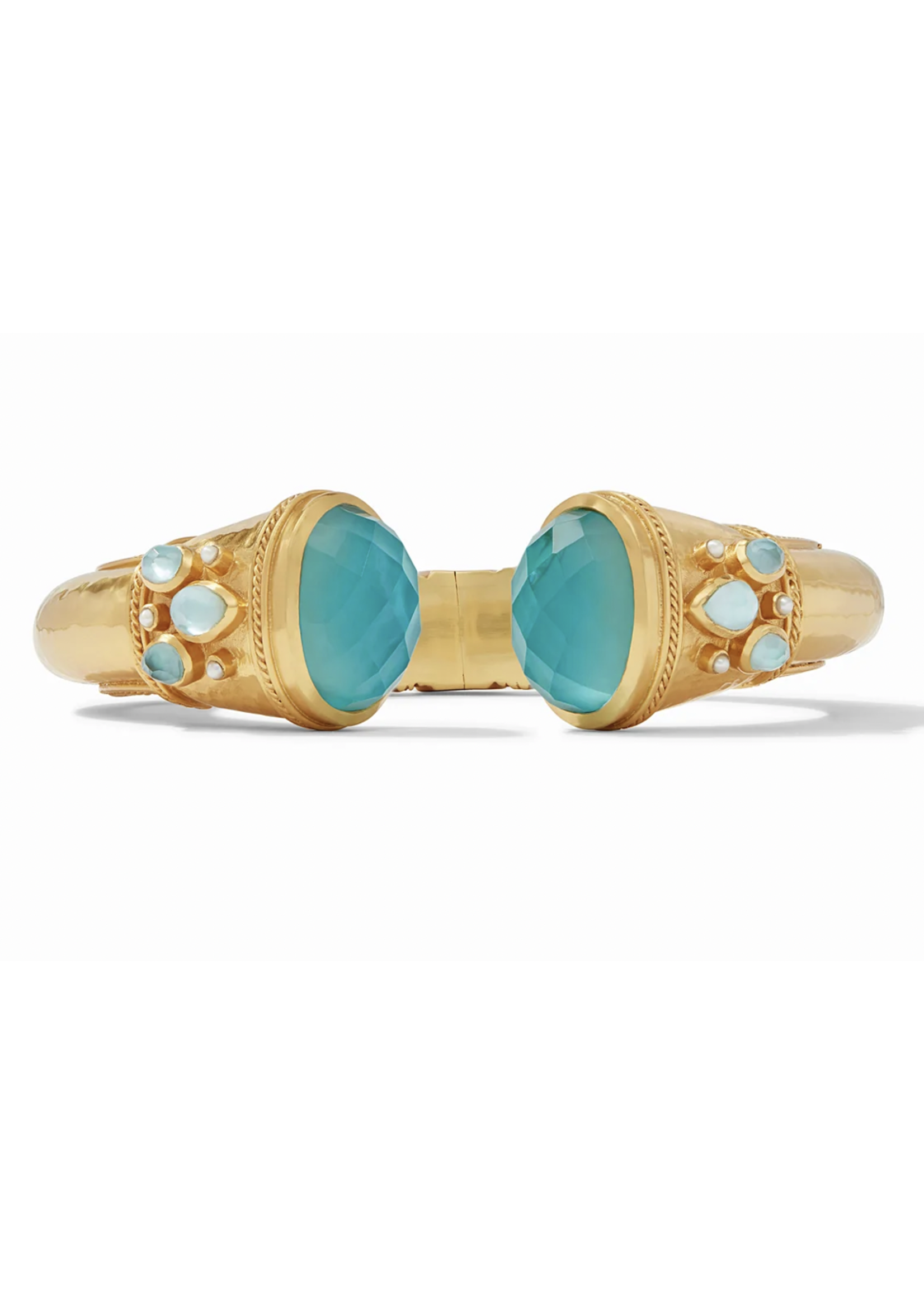 Julie Vos Cassis Cuff Gold Iridescent Bahamian Blue w/ Pearl Accents