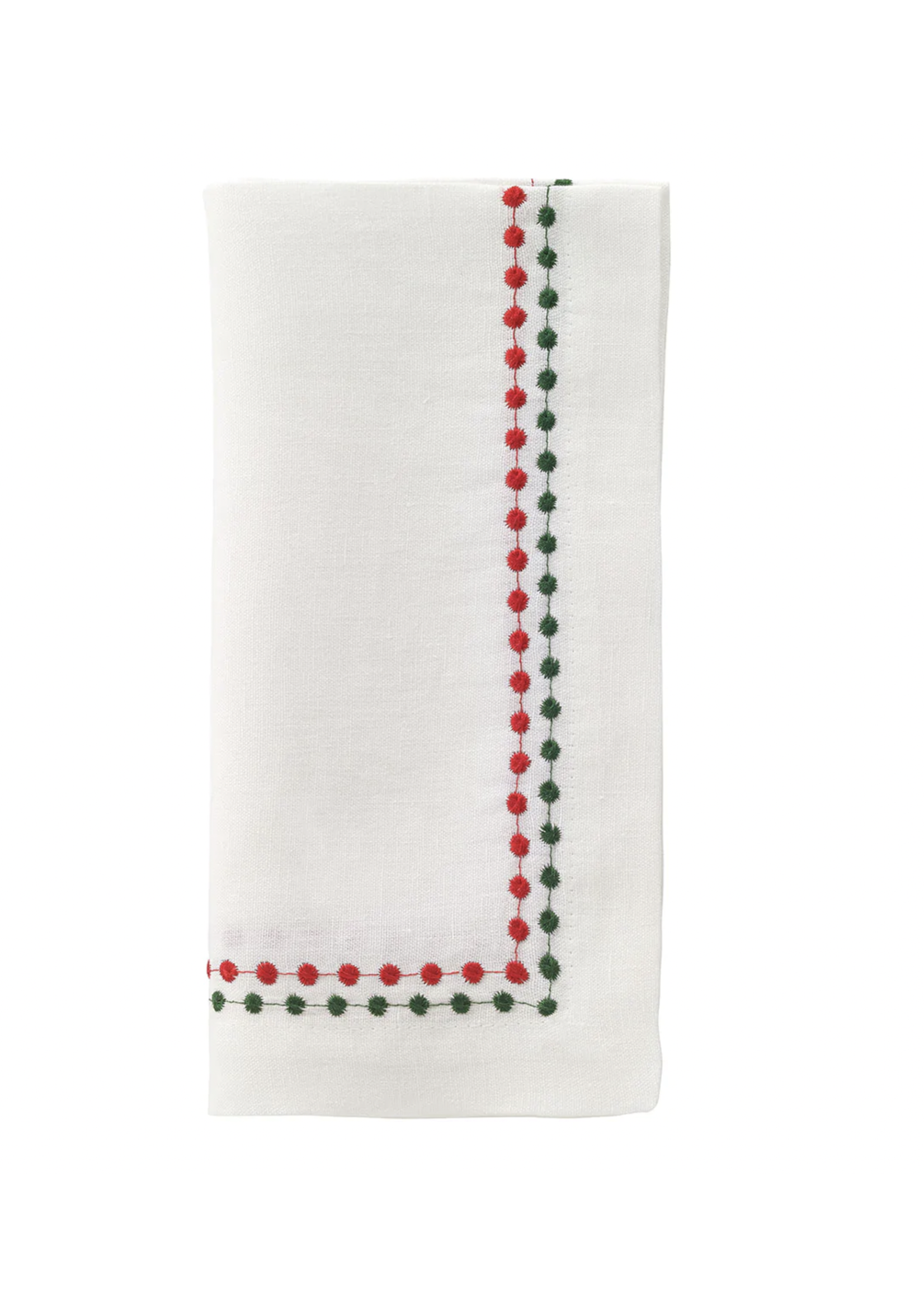 Bodrum Fine Linen Red and Green Emb Pearls 21in Napkin Set of 4