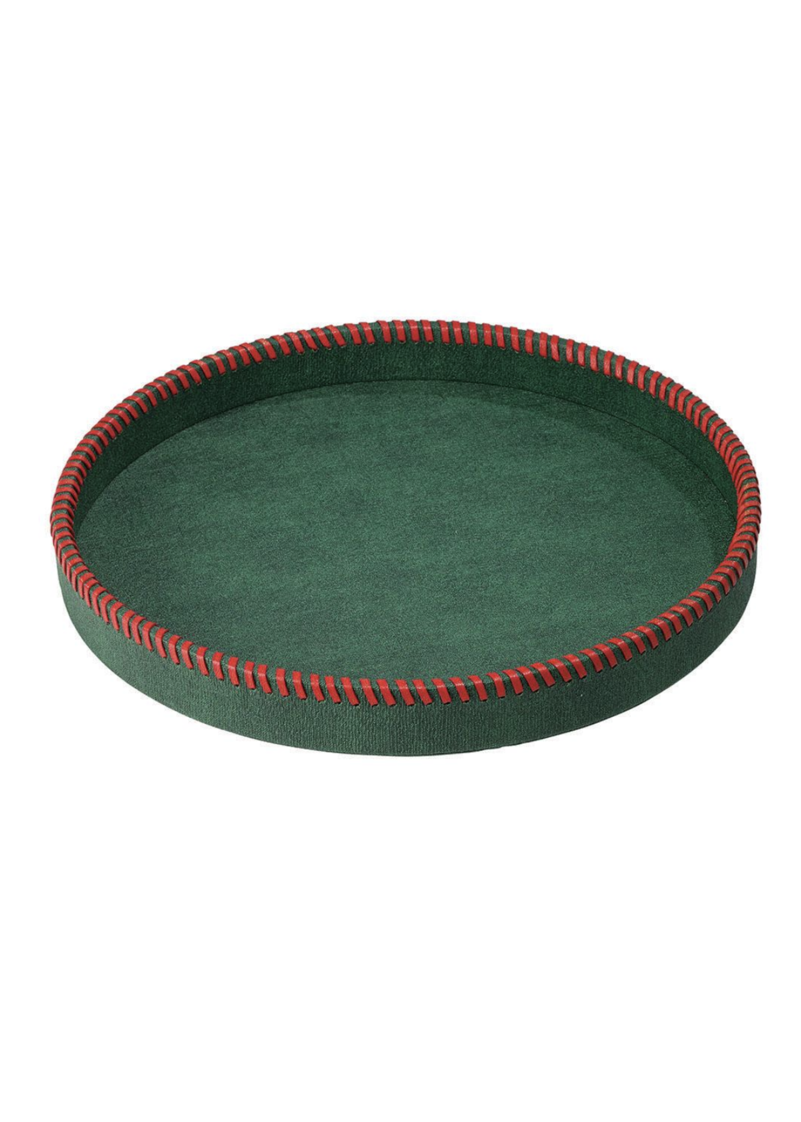 Bodrum Fine Linen Whipstitch Forest and Red Round Tray