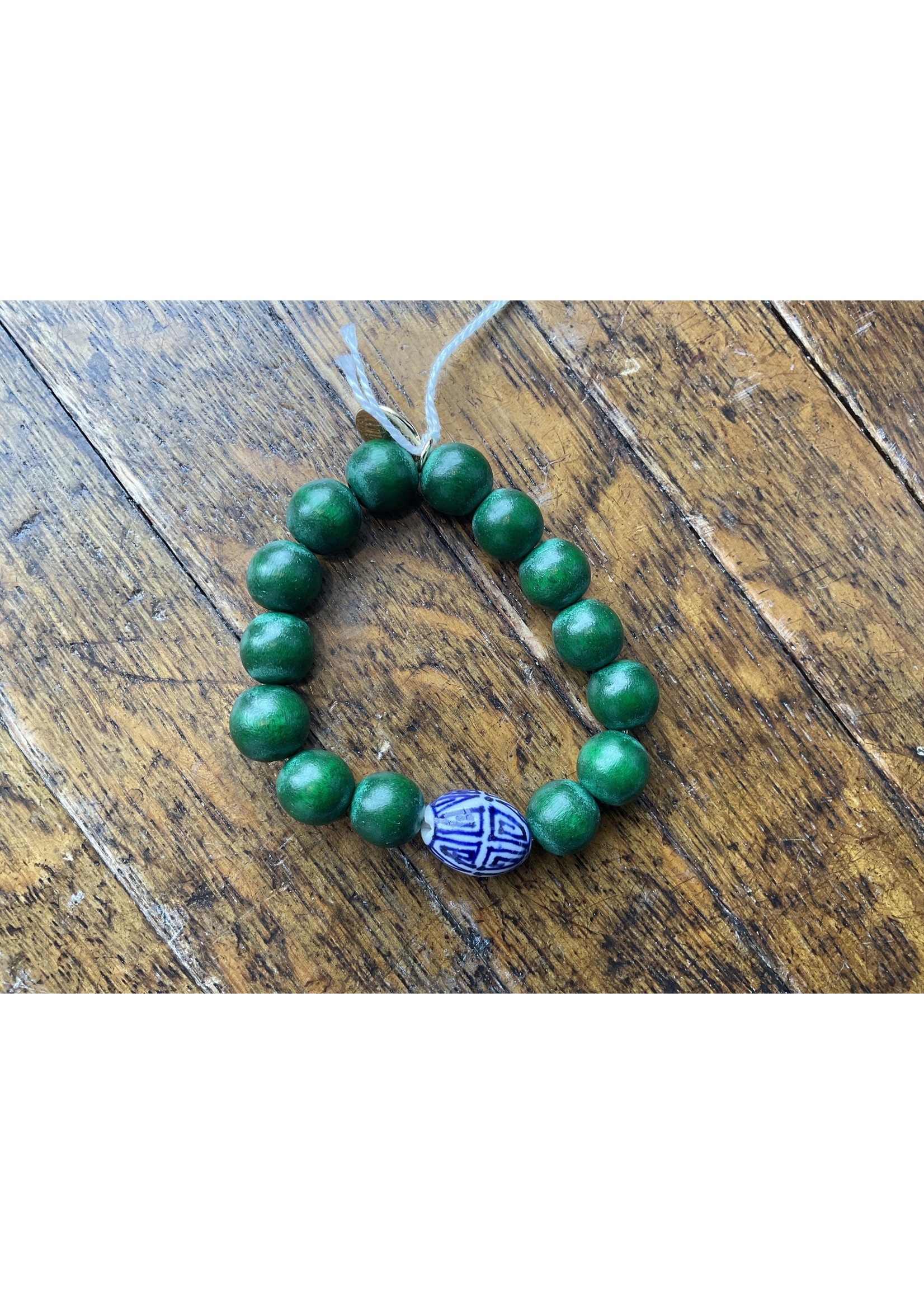Wendy Perry Designs Green Wood Rounds with Chinoserie Bracelet