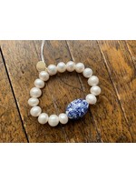 Wendy Perry Designs Pearl and Chinoiserie Bracelet with Egg Shaped Blue and White Porcelain