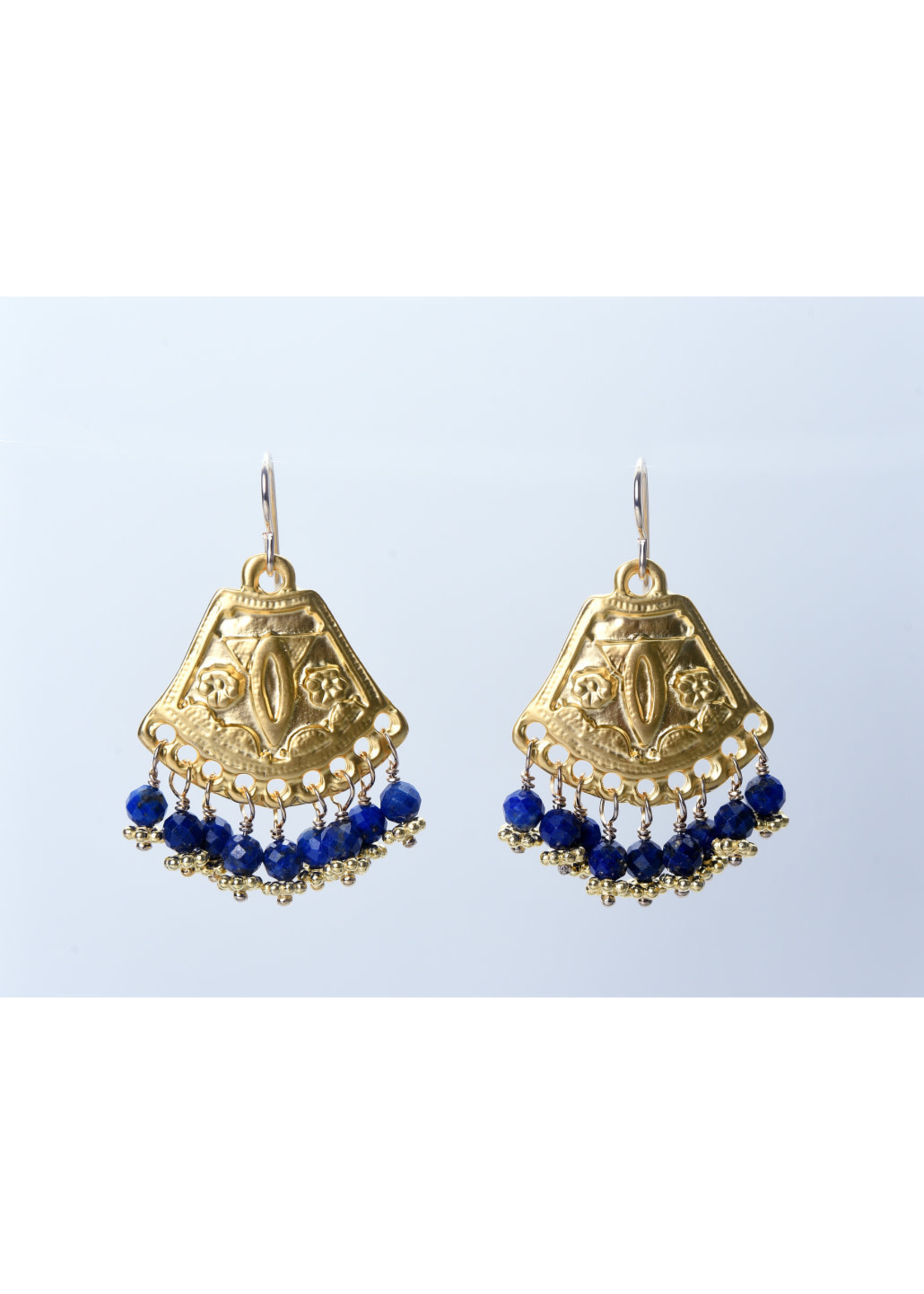 Wendy Perry Designs Cozumel Swinging Matte Gold Earrings Lapis