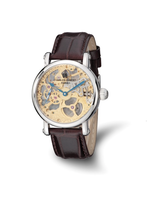 Charles Hubert Skeleton Dial Watch Stainless Steel Brown Leather Band