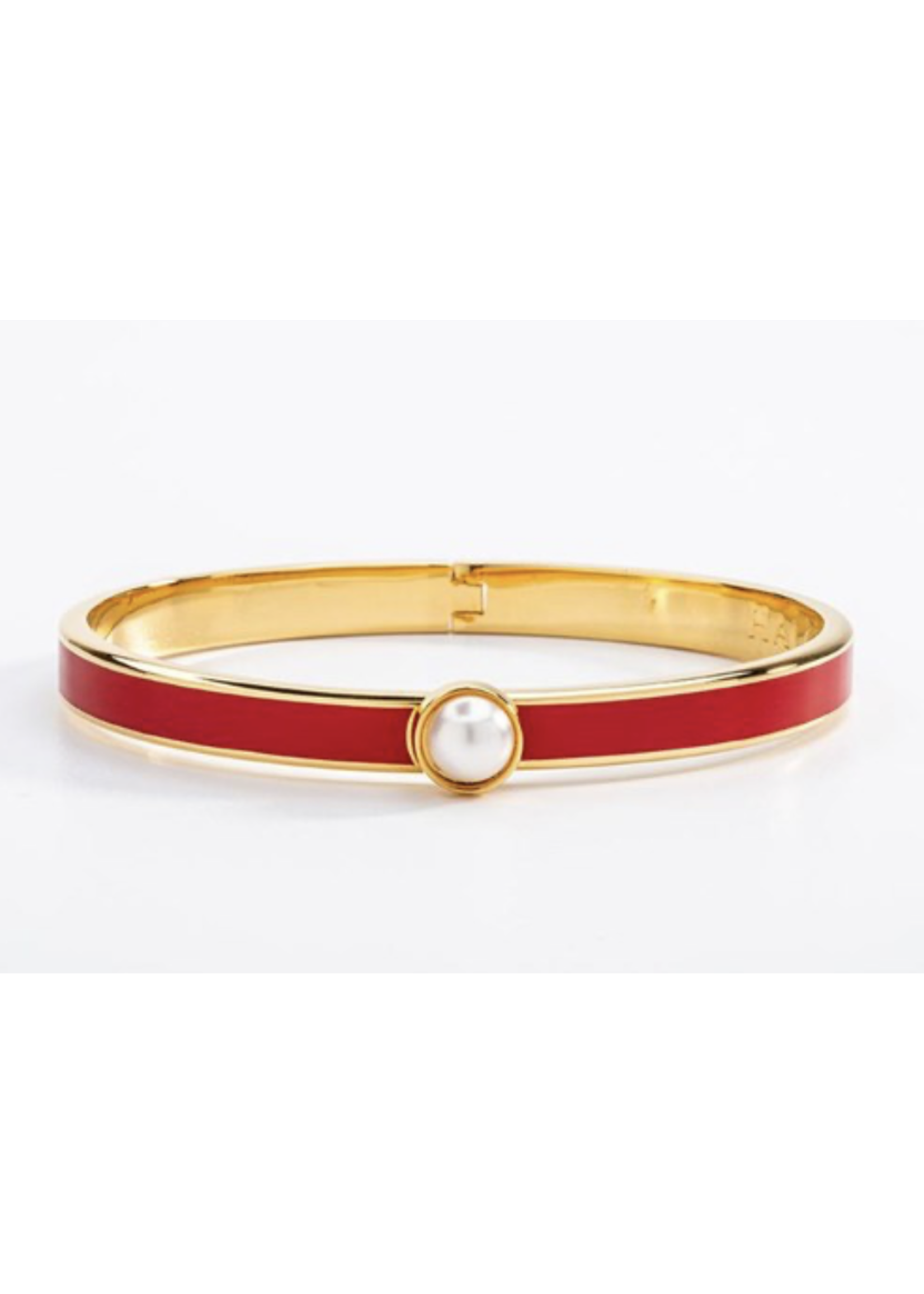 Halcyon Days Slim Cabochon Pearl Red Hinged Bangle