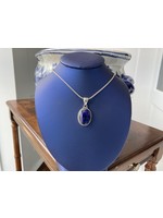 Jordans Raw Sapphire Oval on 18 in Braided Sterling Chain