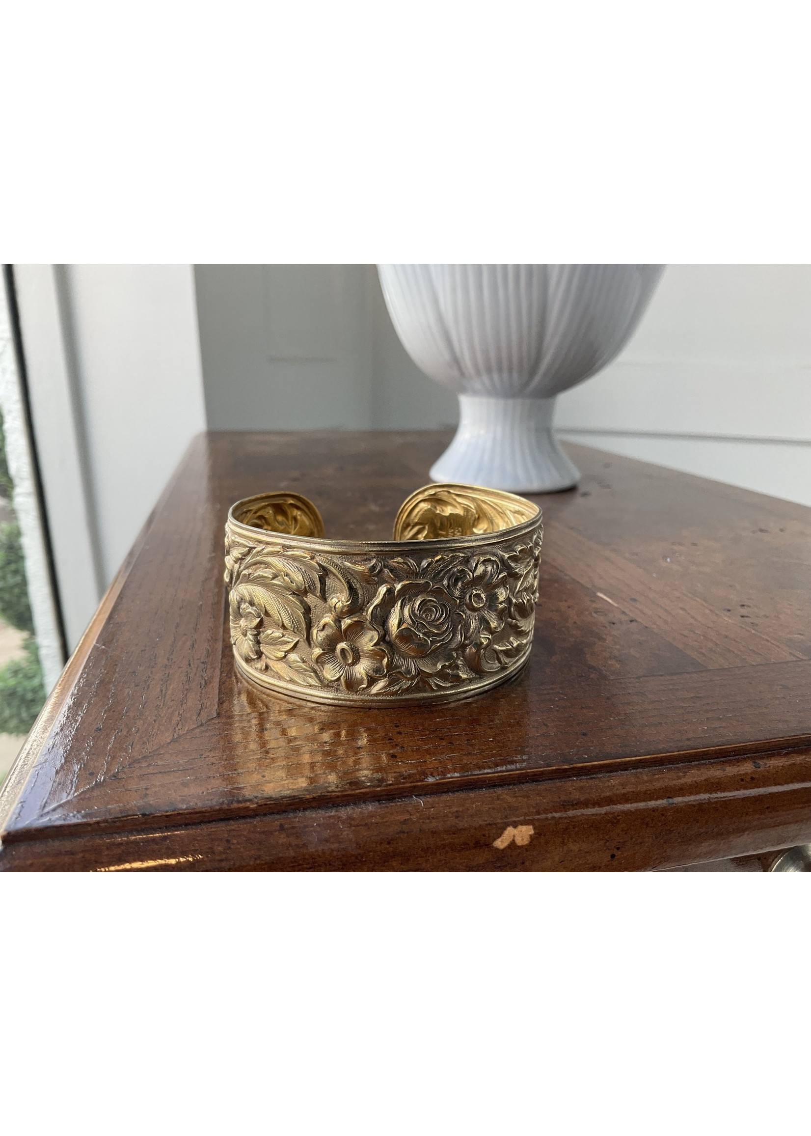 Jordans Estate Stieff Gold Over Silver Large  Repousse Cuff