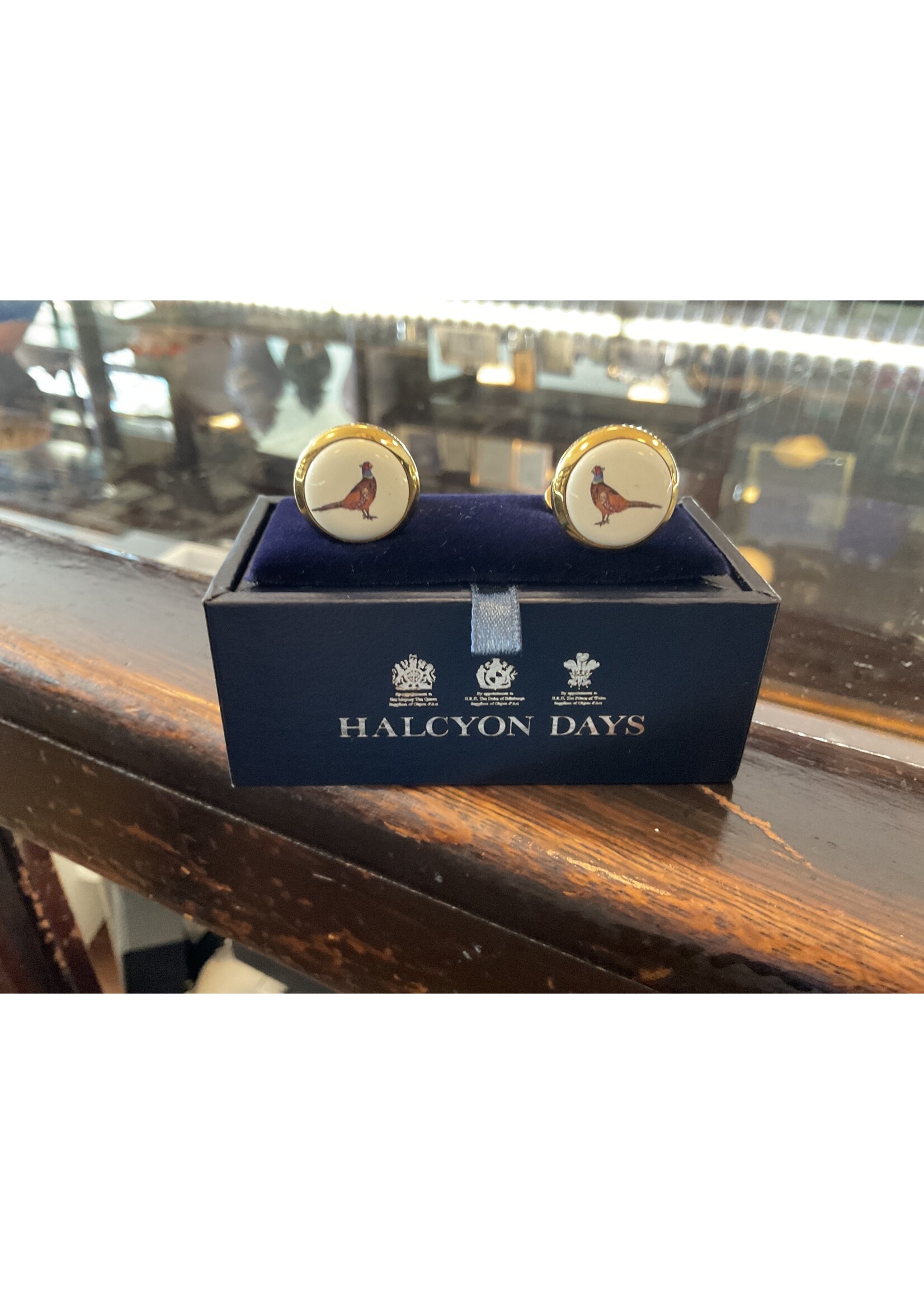 Halcyon Days Pheasant Palladium Gold Cufflinks