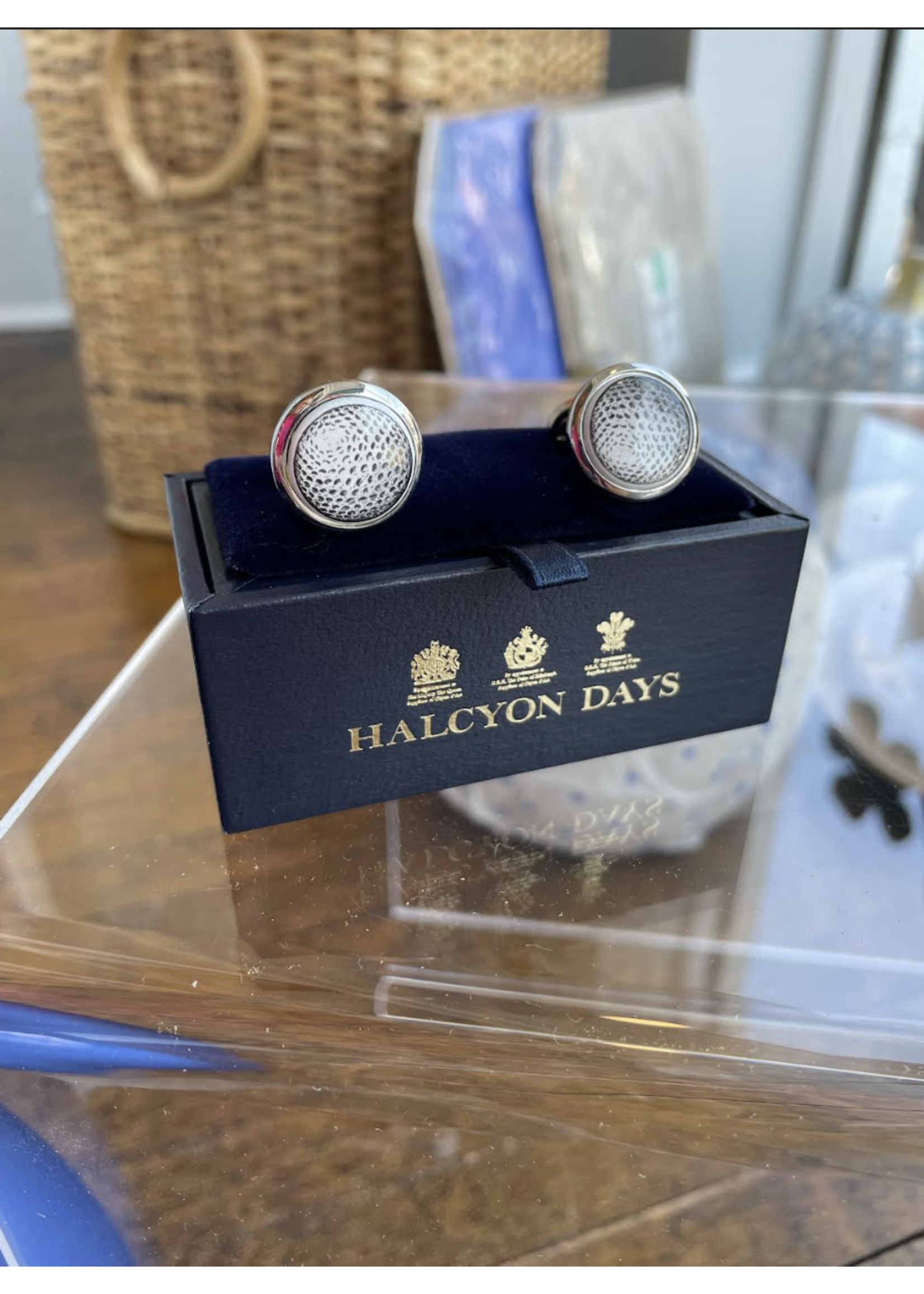 Halcyon Days Golf Ball Palladium White Cufflinks