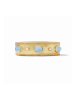 Julie Vos Cannes Statement Hinge Bangle Gold Iridescent Chalcedony Blue  w/ Pearl Accents - One Size