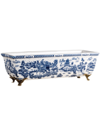 Jordans Blue Willow Rectangular Planter Bronze Feet