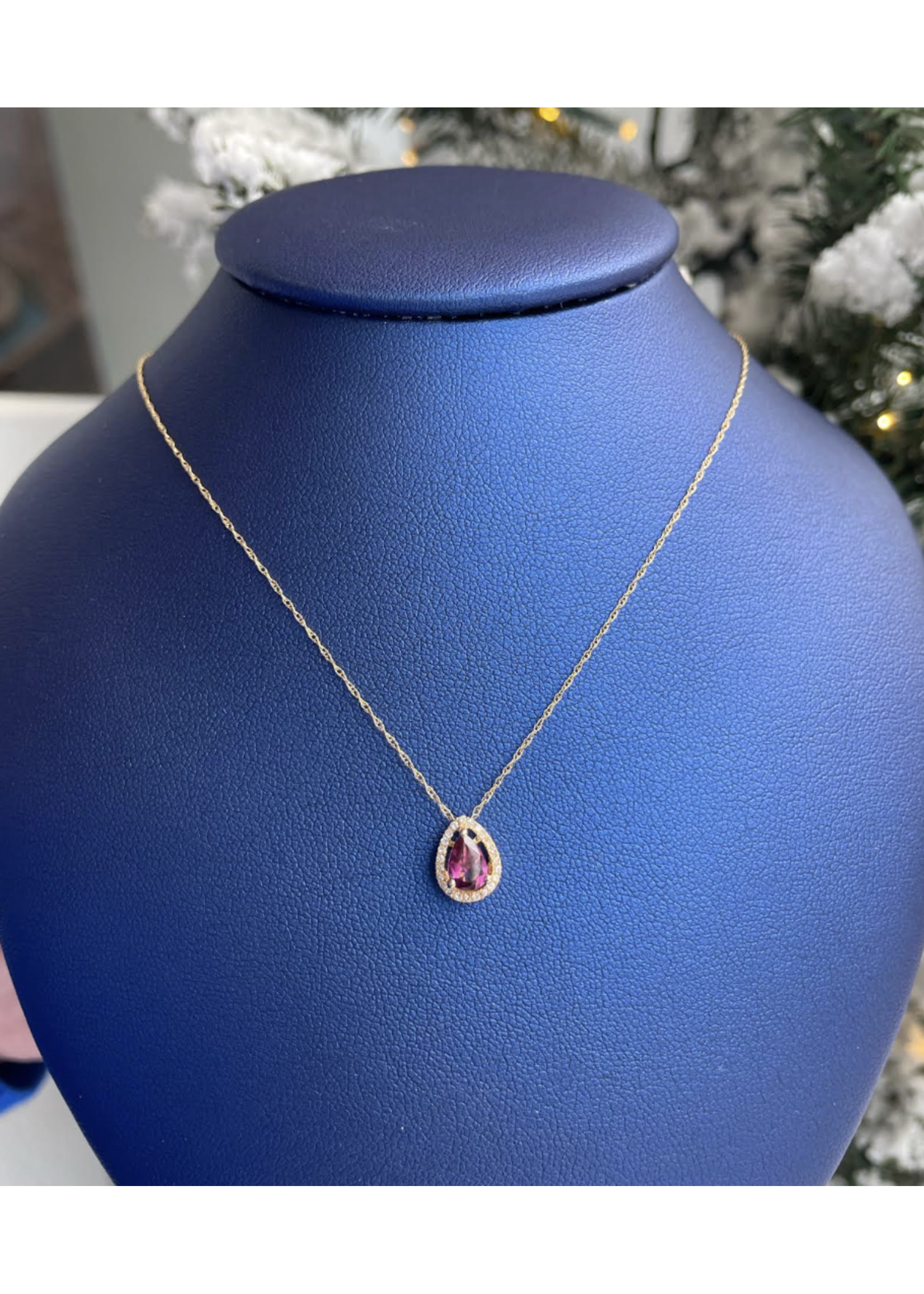 Jordans 14k .07cttw Diamond Halo and Garnet Necklace