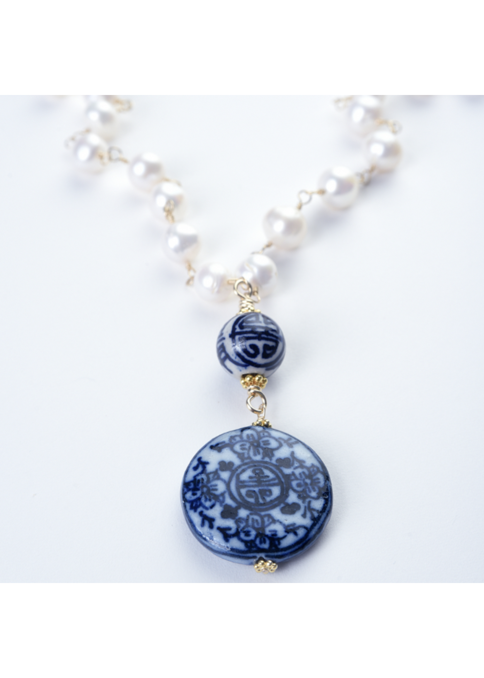 Wendy Perry Designs 24in Chinoiserie and Pearl Necklace