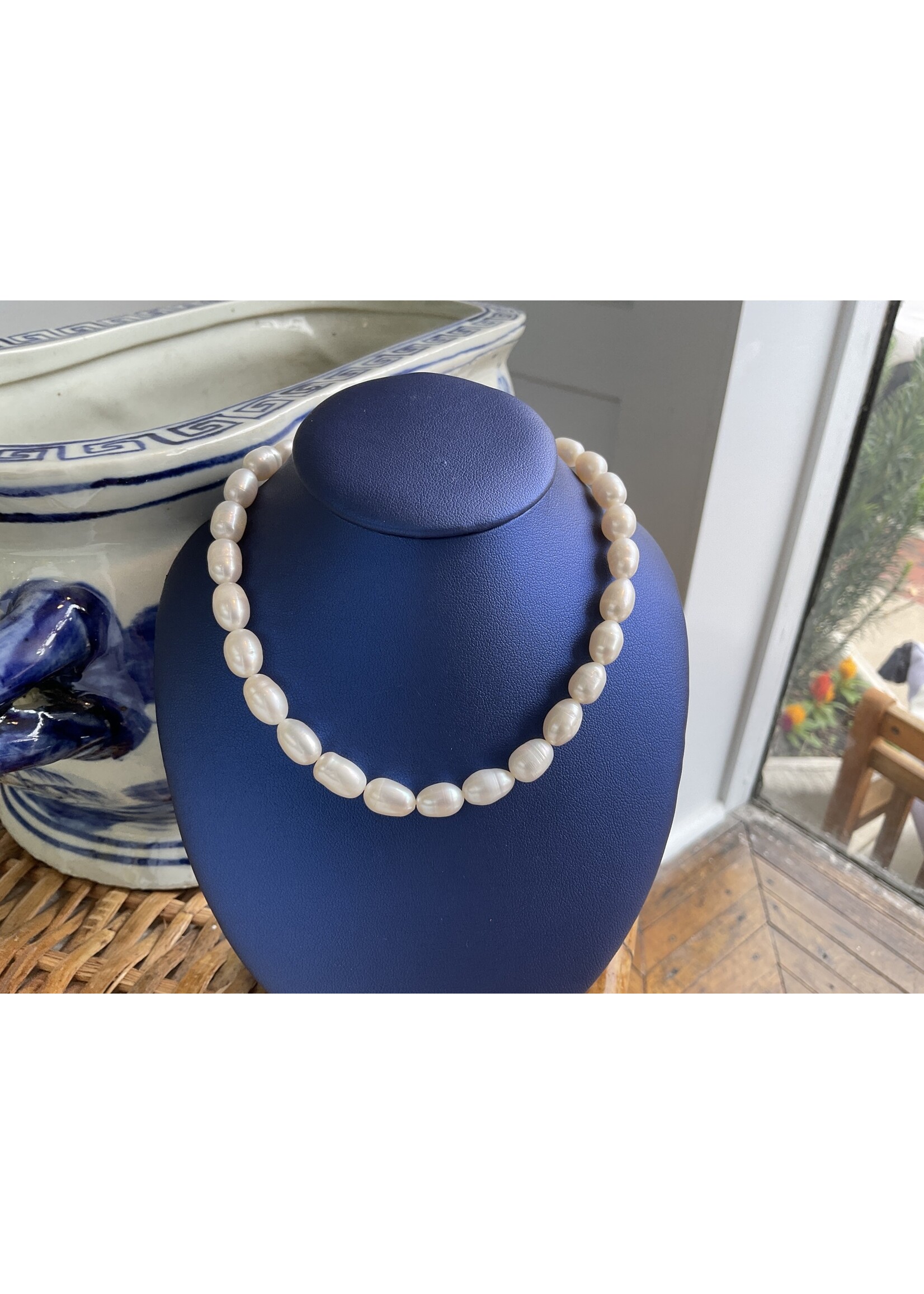 G2 Silver Freshwater Oval Pearl Necklace 20in