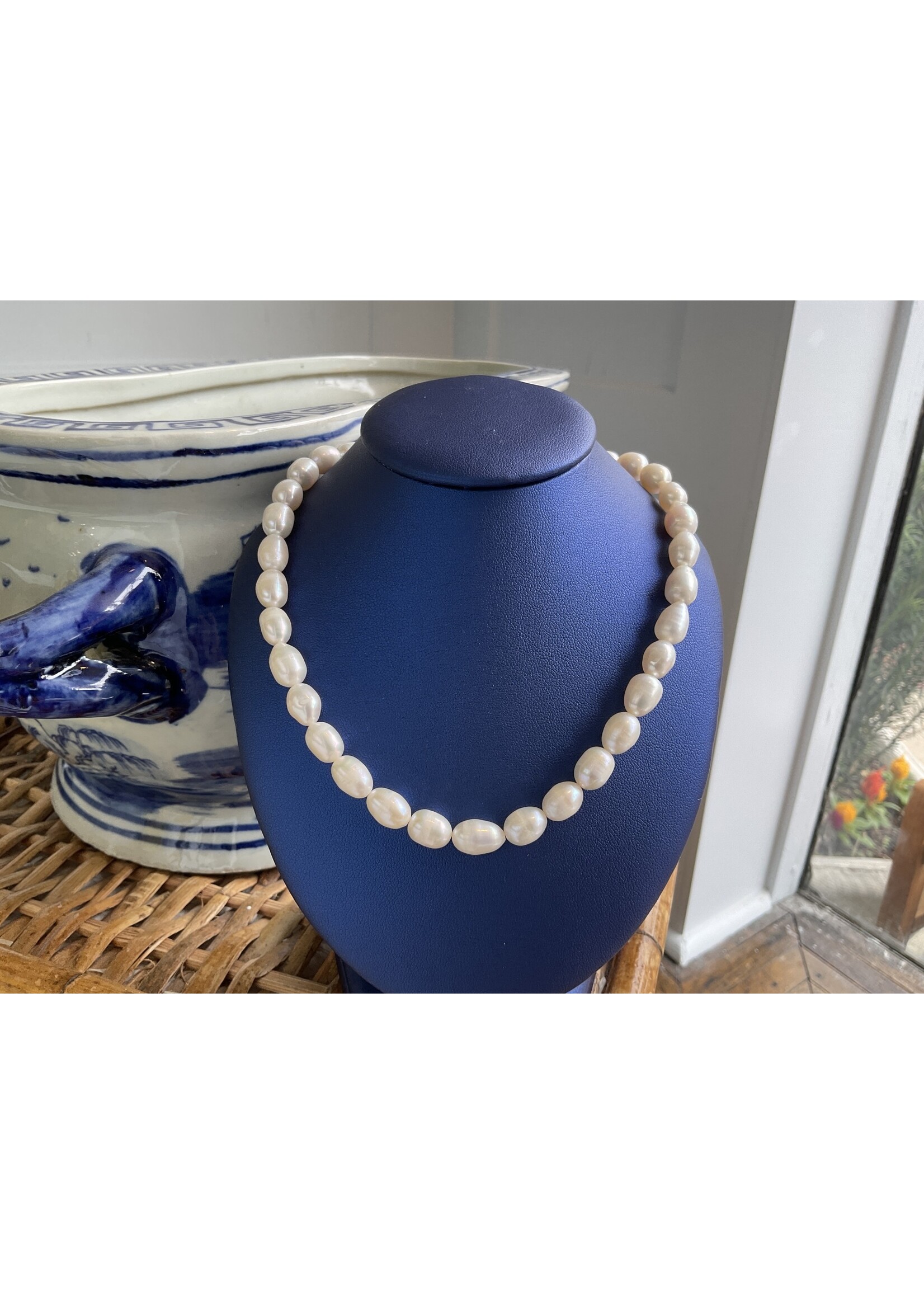G2 Silver Freshwater Oval Pearl Necklace 18in