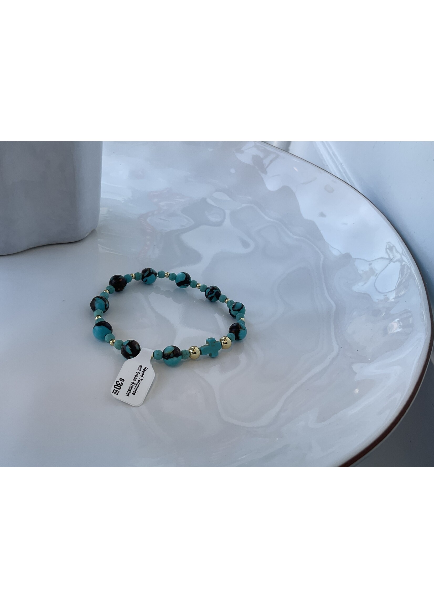 Kackys Kollection Round Turquoise and Cross Bracelet