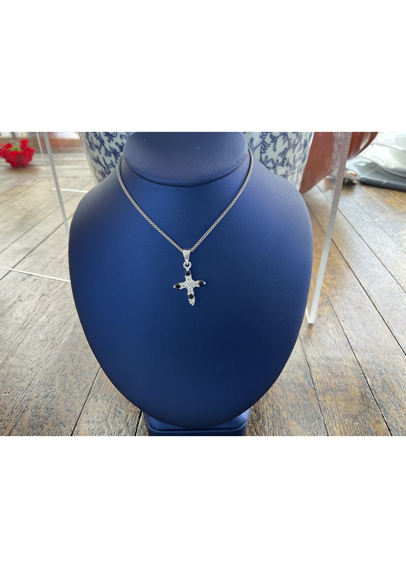 Jordans CZ and Black Stone Cross on 18in Chain