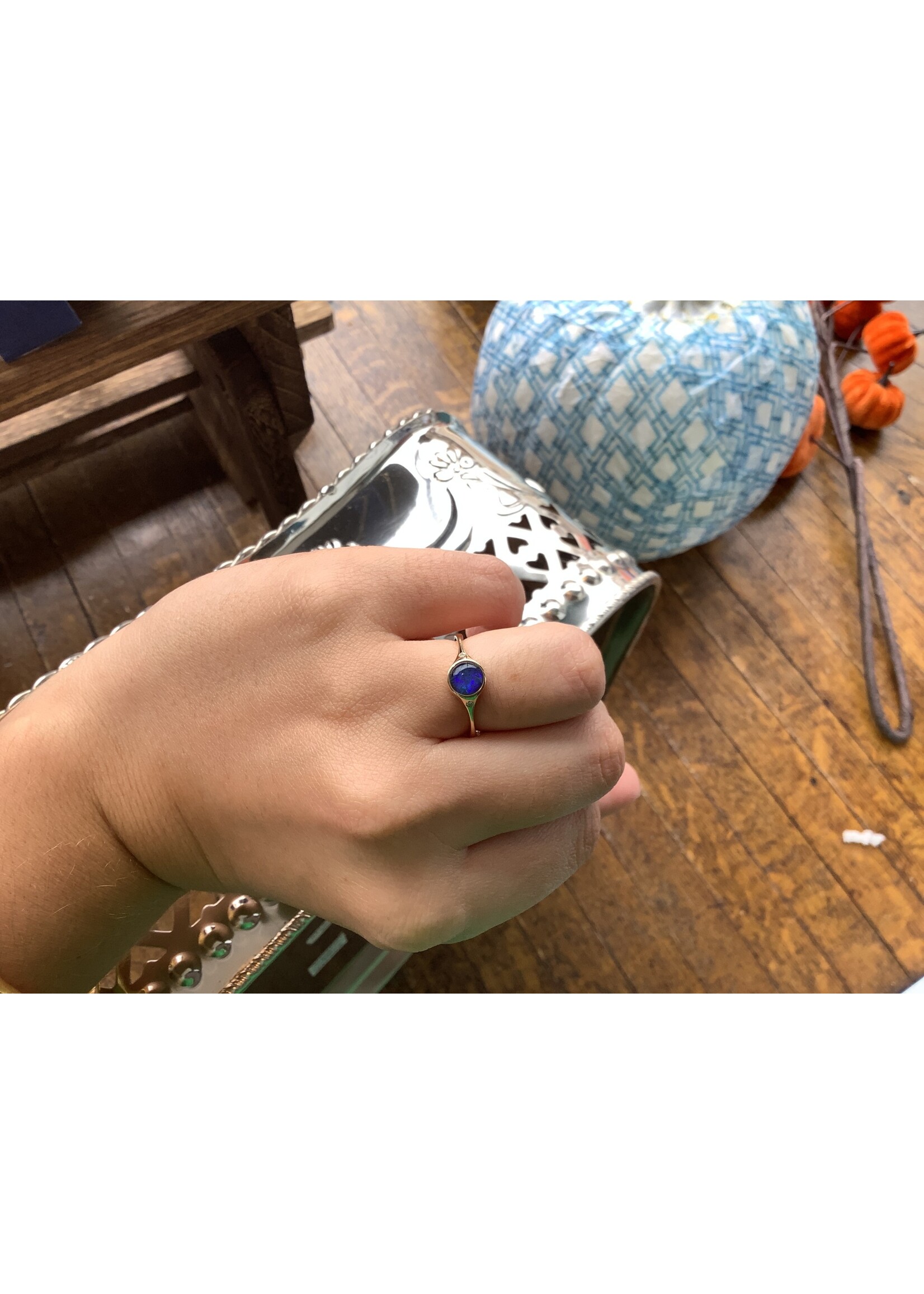 Jordans 10k Bezel Set Opal and Diamond Ring