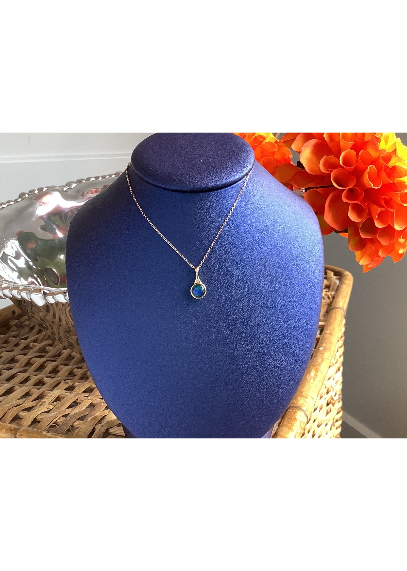 Jordans 10k Bezel Set Opal and Diamond Necklace