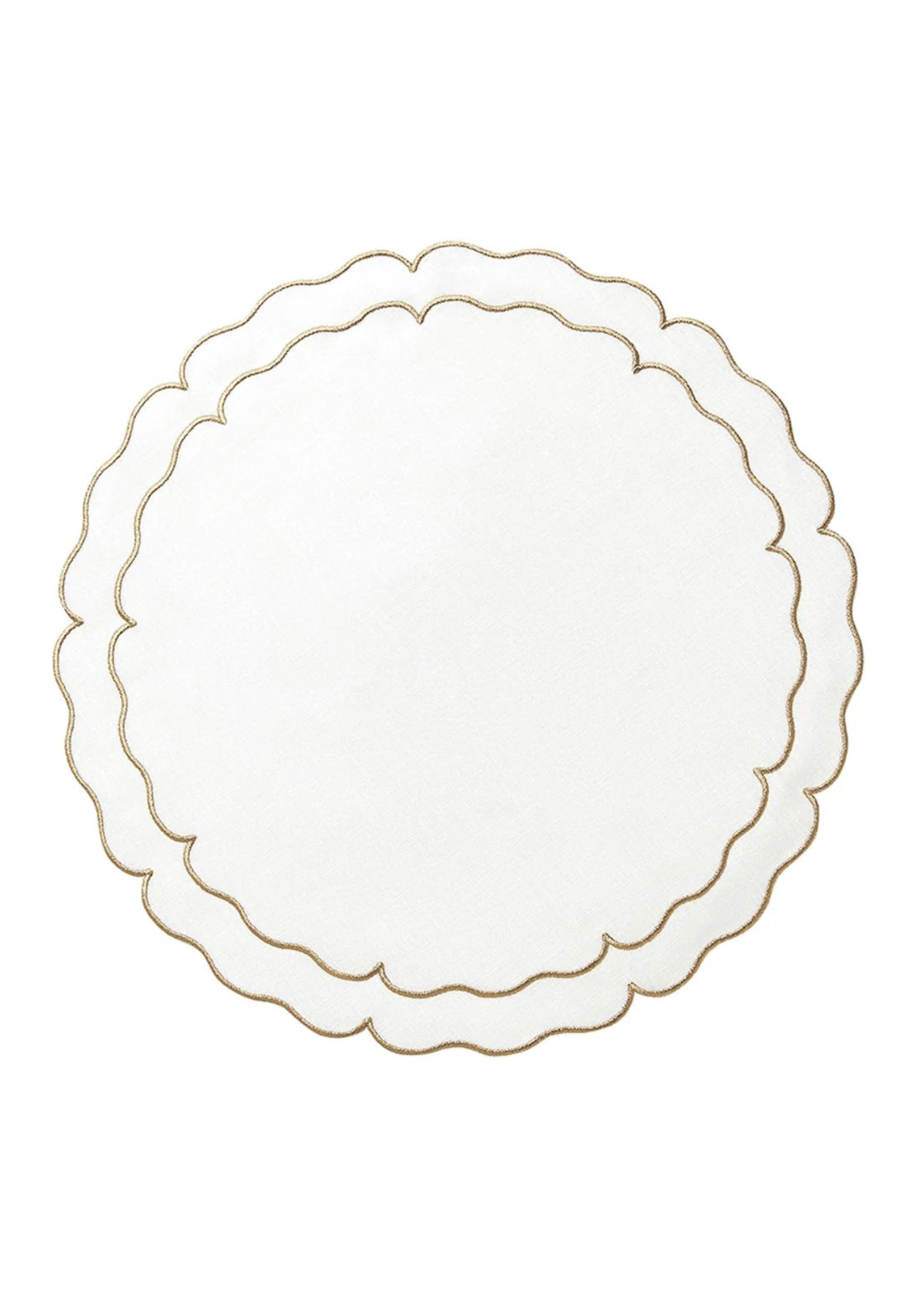 Skyros Designs Linho Scalloped Round Placemat White / Gold - Set of 2