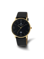 Charles Hubert Stainless Steel Black Watch Leather Band