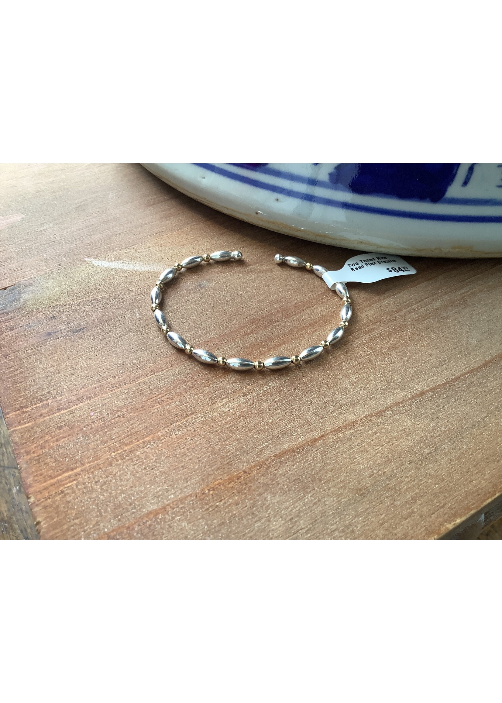 G2 Silver Two Toned Rice Bead Flex Bracelet