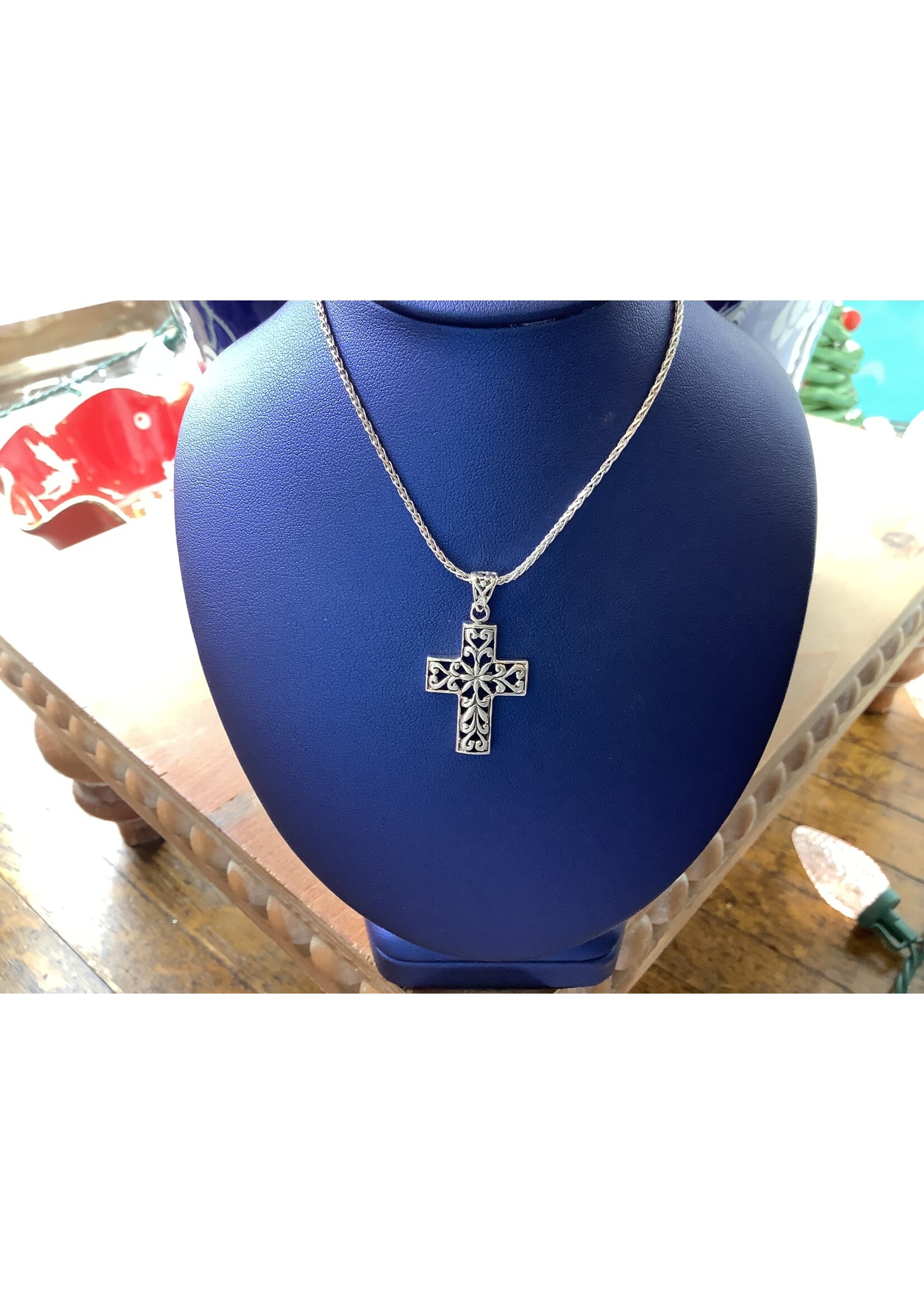 Jordans Antiqued Floral Sterling Silver Cross