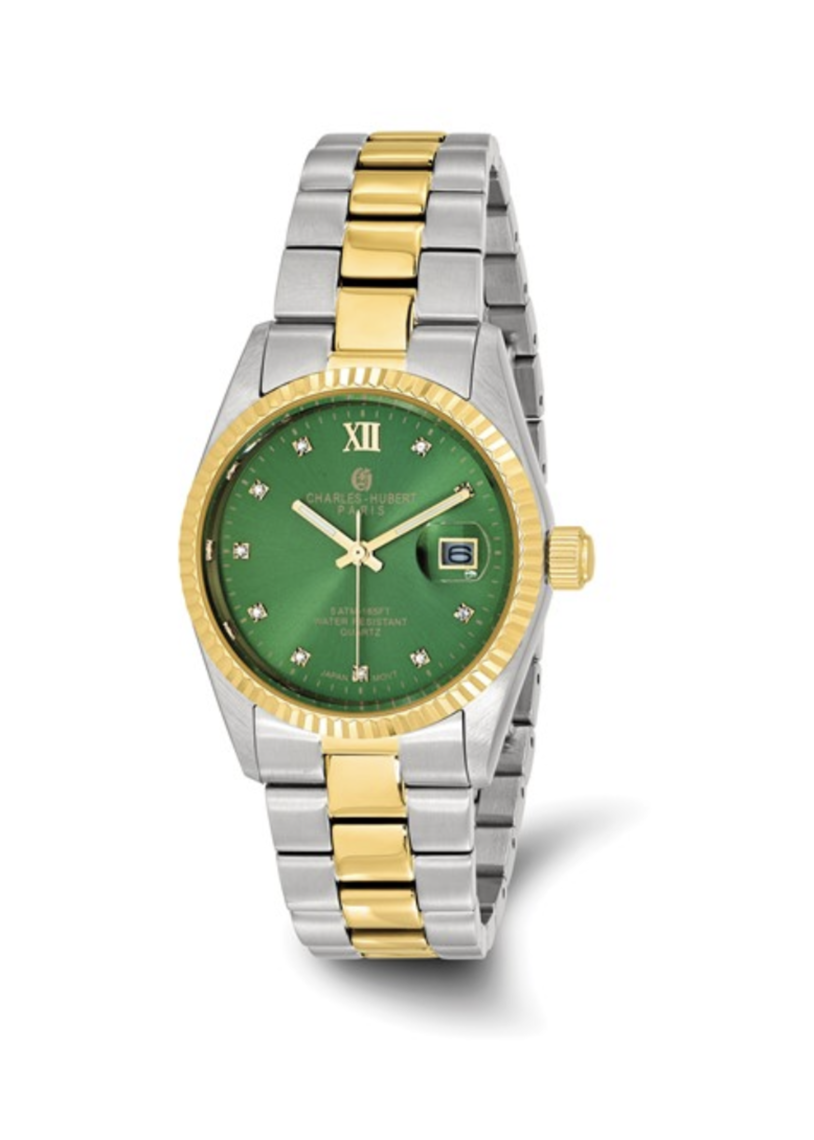 Charles Hubert Mens Two-tone Stainless Steel Green Dial Watch