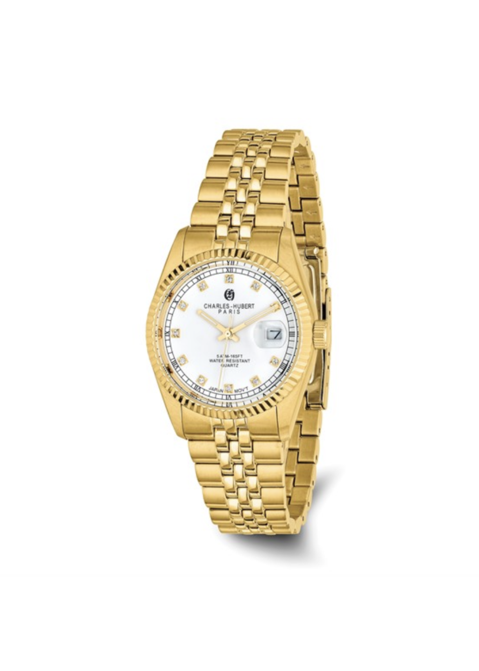 Charles Hubert Mens Gold Tone Stainless Steel White Dial Watch