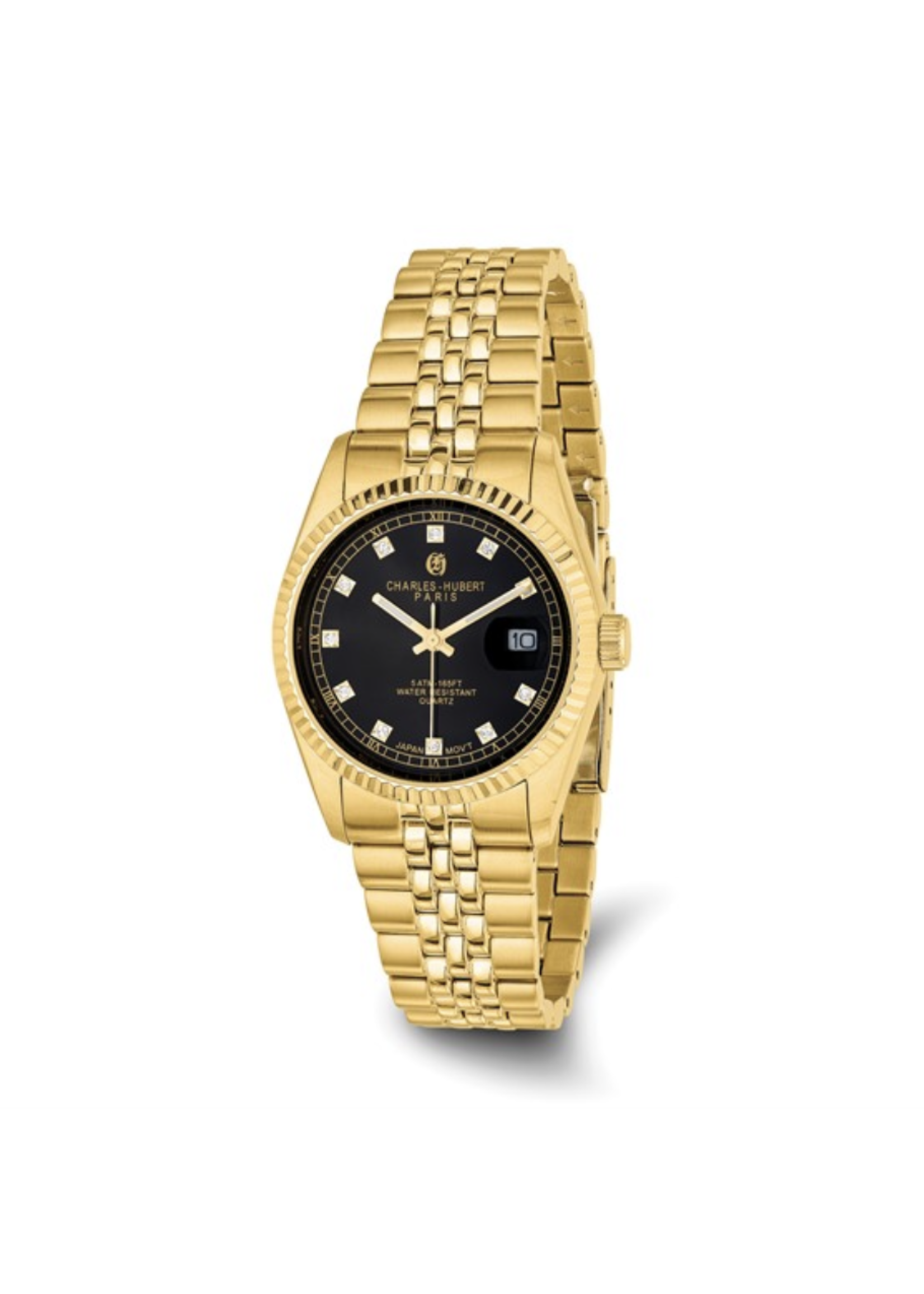Charles Hubert Mens Gold Tone Black Dial Watch