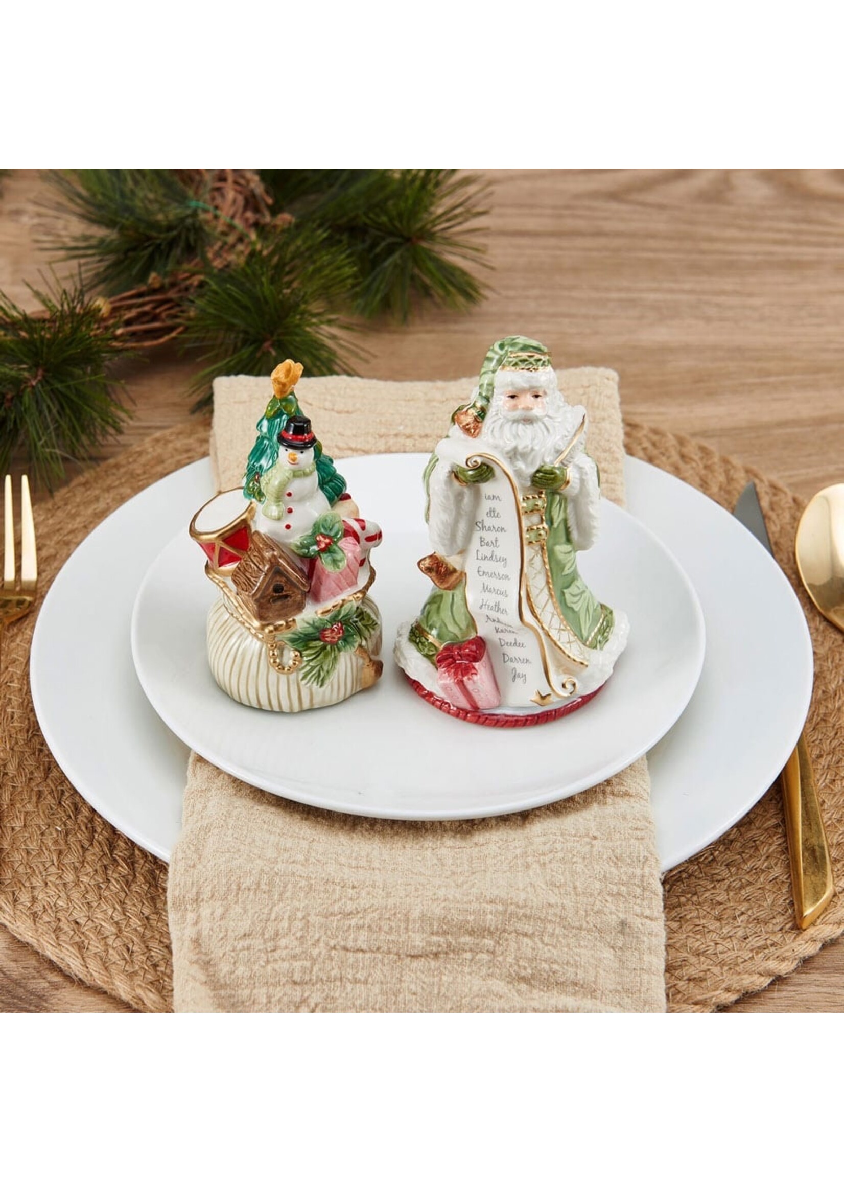 Fitz & Floyd Holiday Home Green Salt and Pepper Set