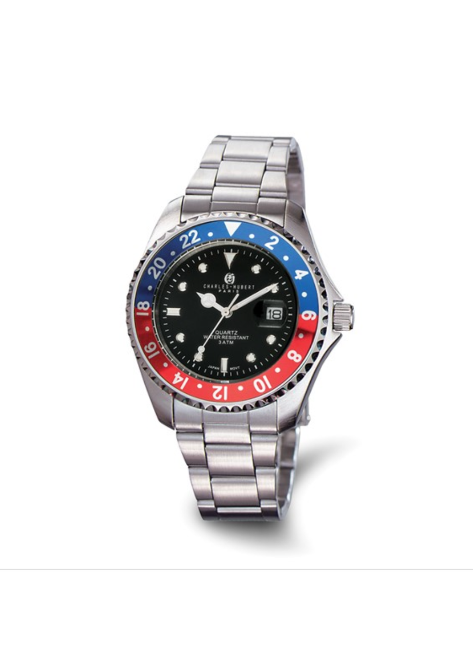Charles Hubert Stainless Steel Black Dial - Red and Blue Bezel