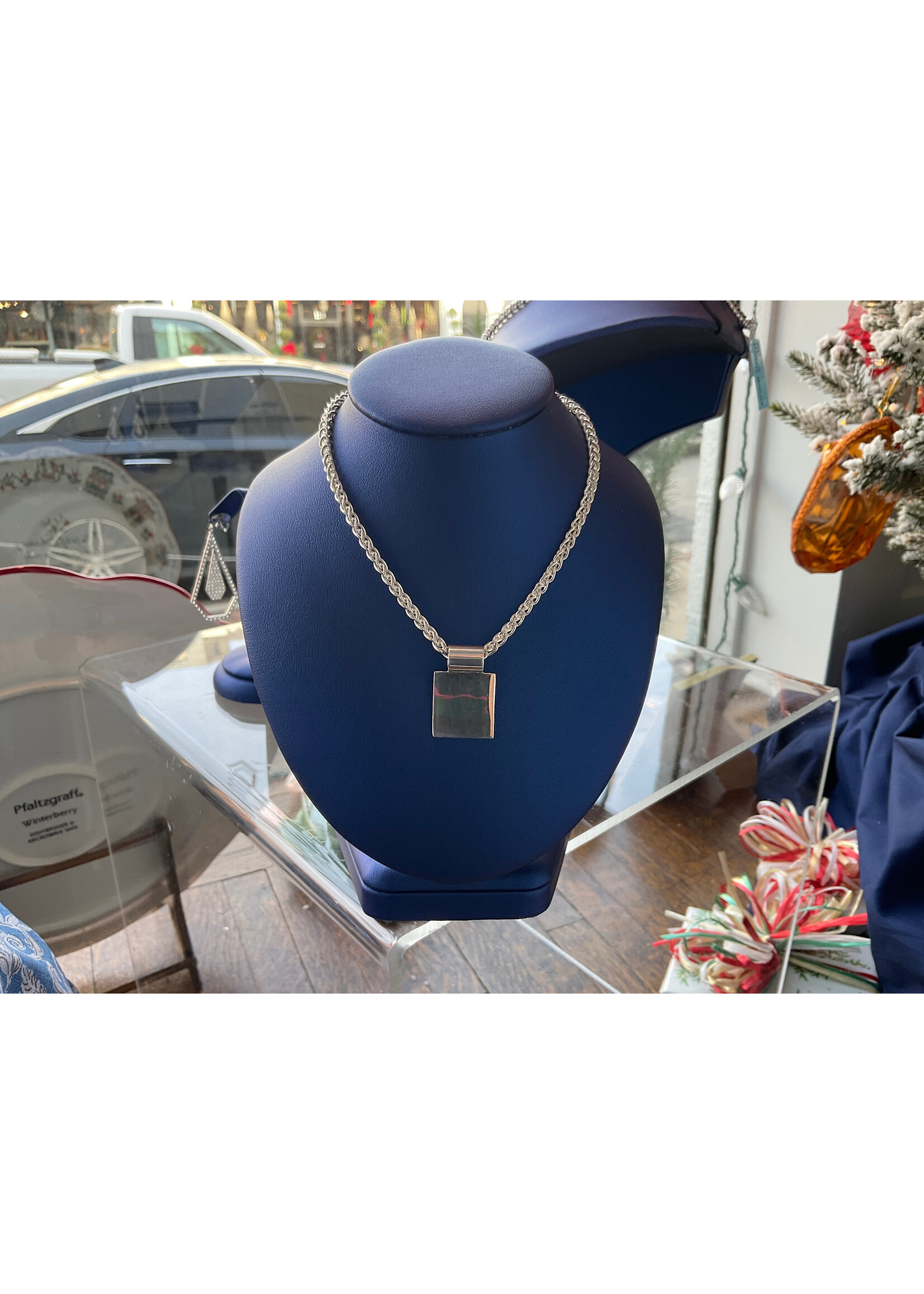 Jordans Engravable Square Pendant on 20in Spiga Chain